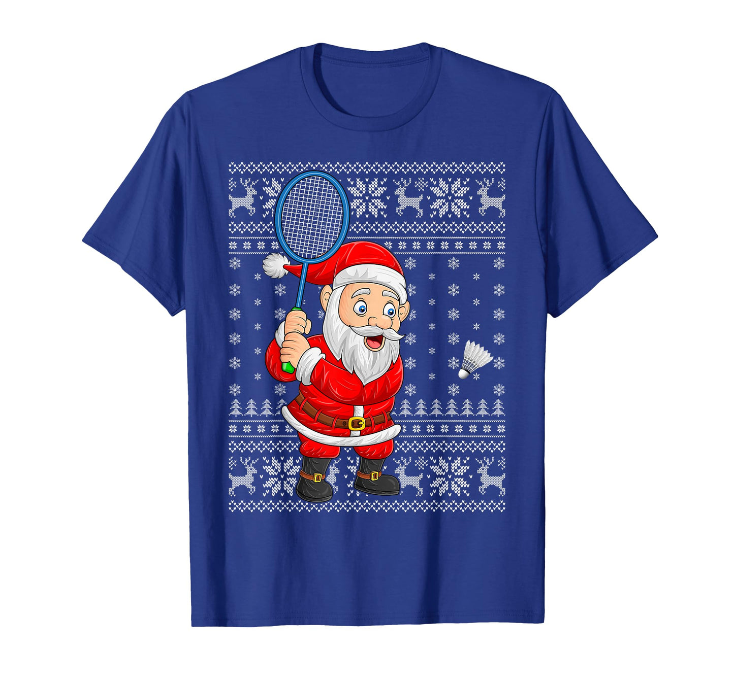 Funny Santa Playing Badminton Ugly Christmas Sweaters Xmas T-Shirt