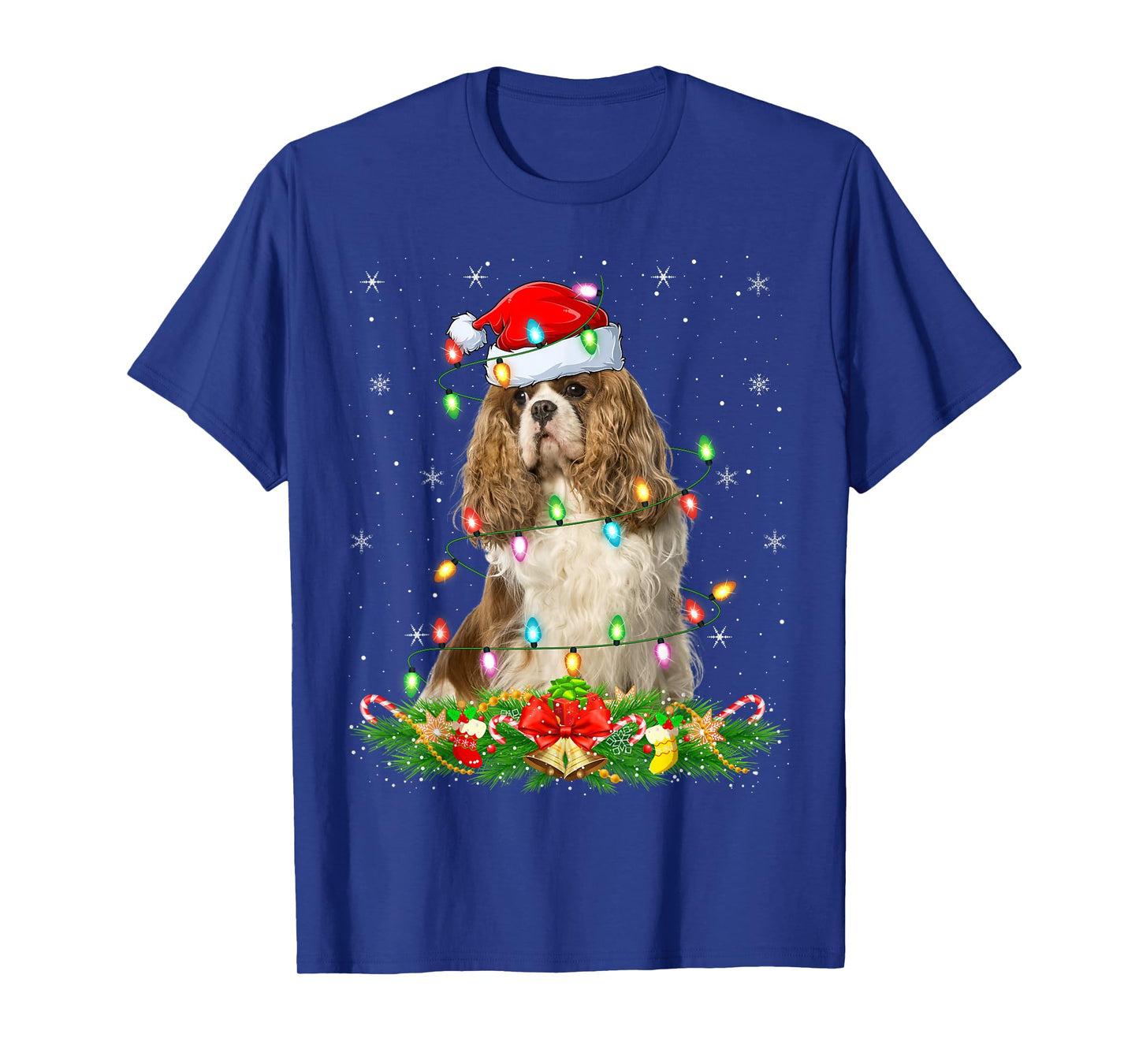 Cavalier King Charles Spaniel Dog Christmas Lights Xmas T-Shirt
