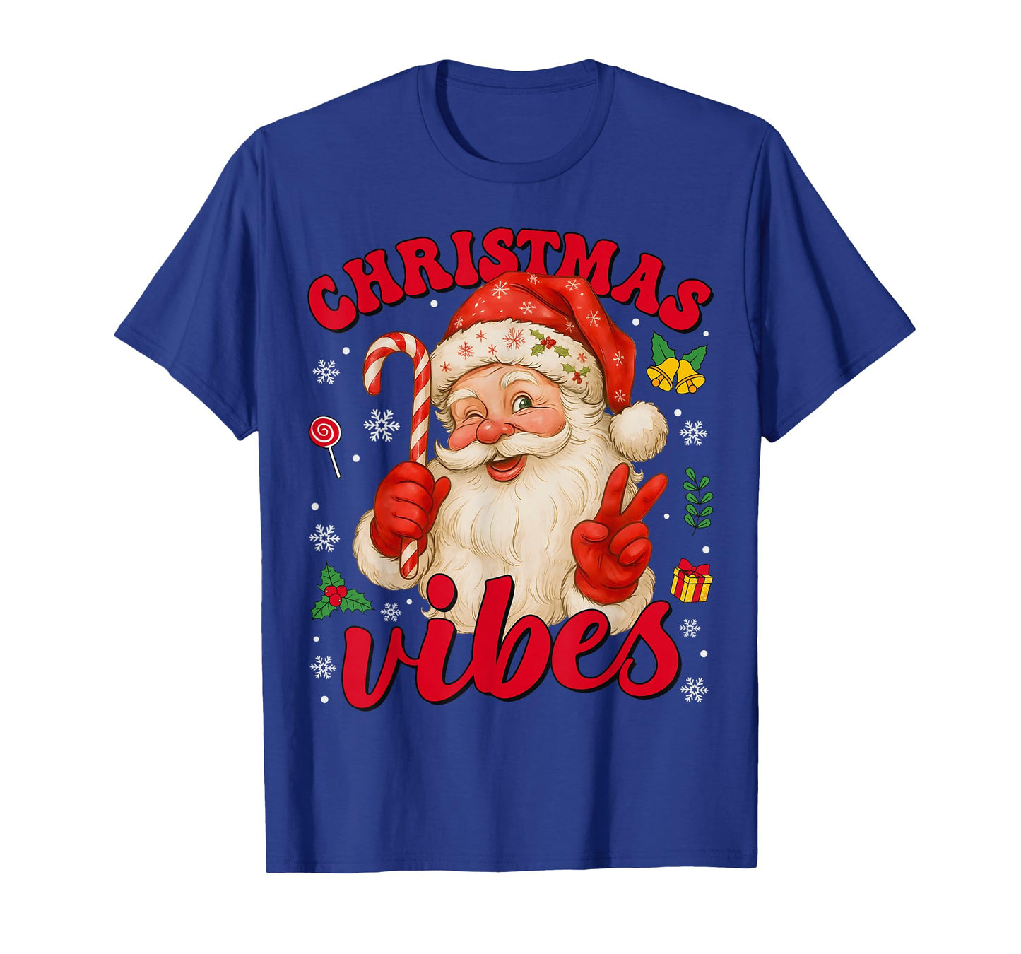 Vintage Christmas Santa Claus Candy Cane Holiday Vibes T-Shirt