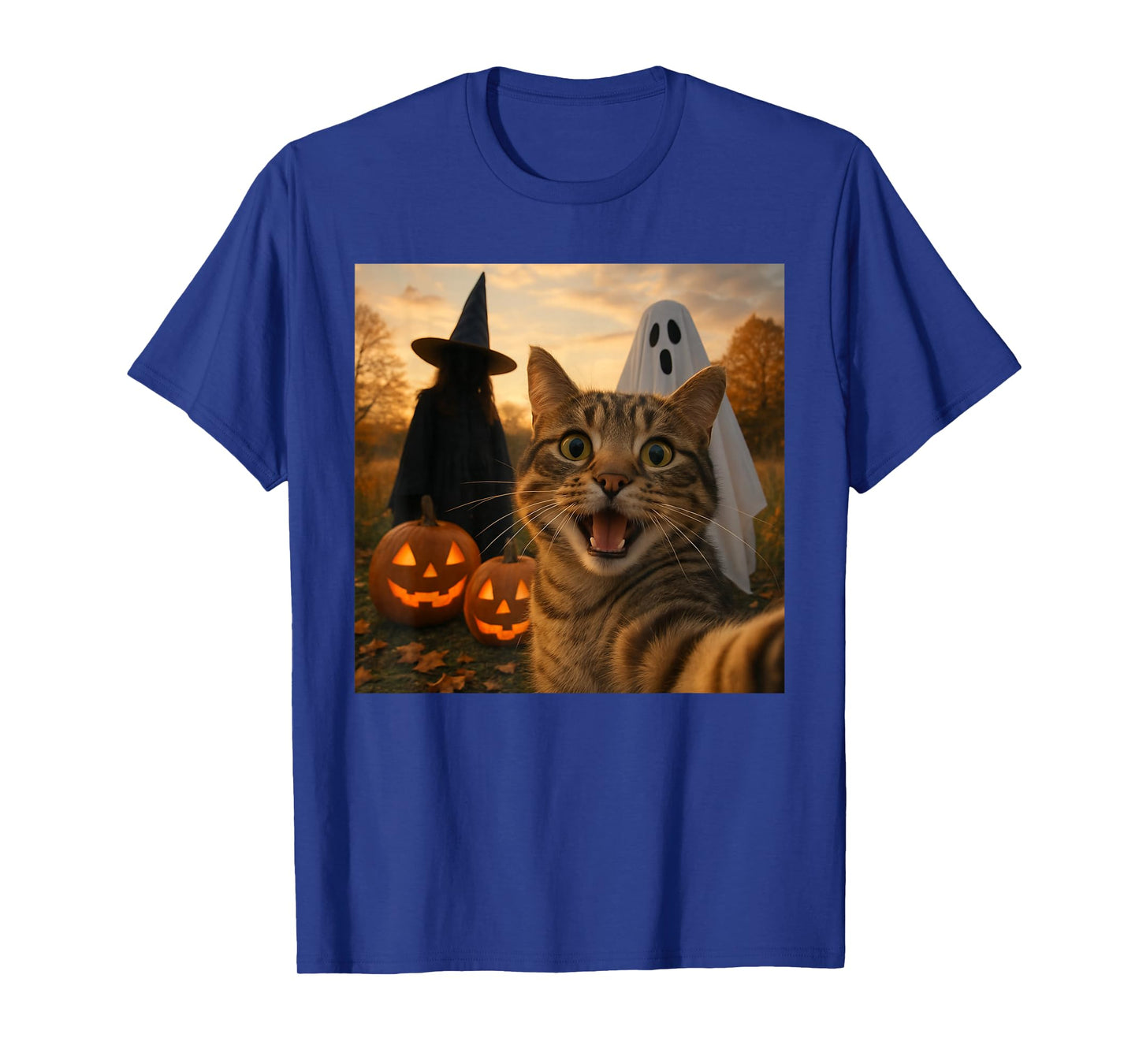 Funny Cat Selfie with a Witch & Ghost Scary Halloween T-Shirt