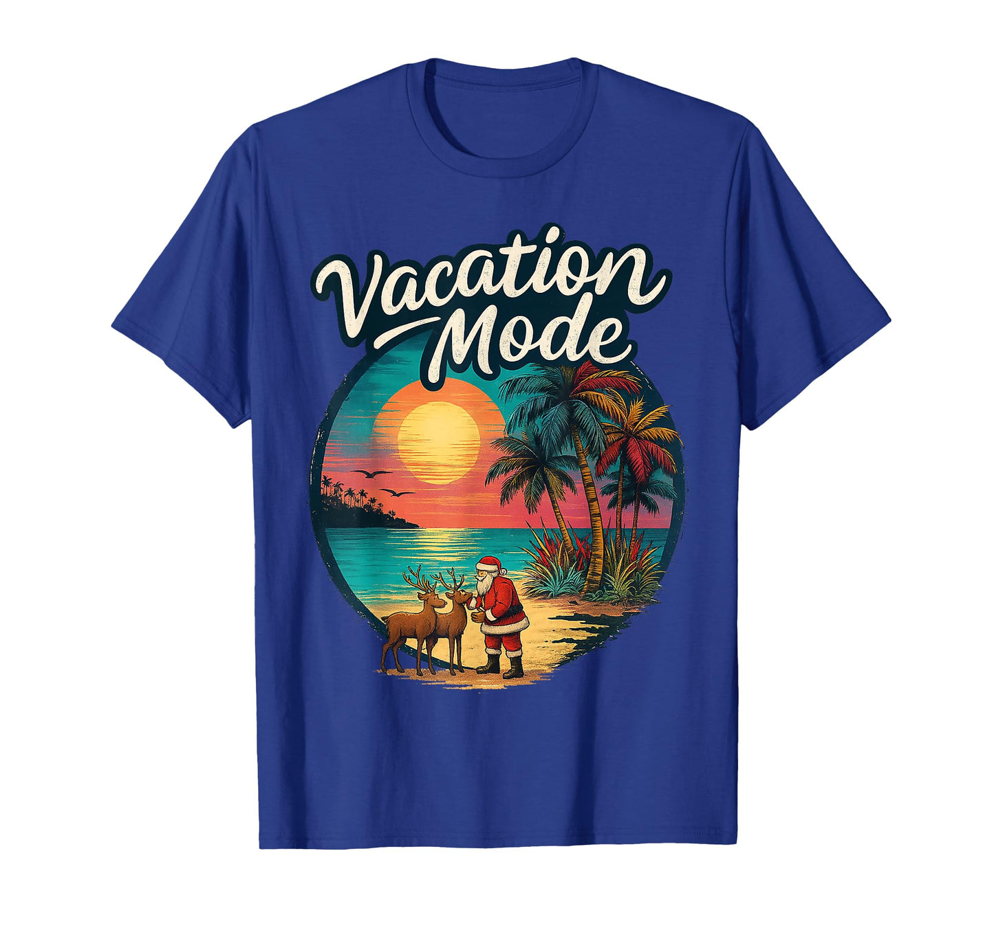 Vacation Mode in Tropical Sunset - Santa with Reindeer T-Shirt