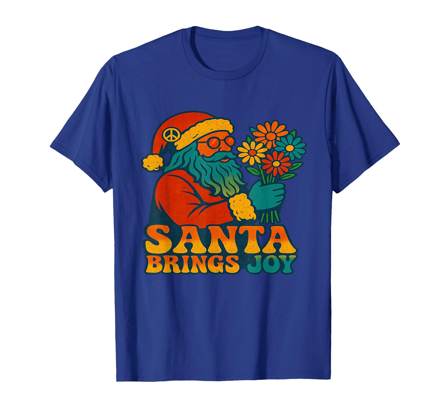 Santa Brings Joy Retro Hippie Christmas Holiday Vibes T-Shirt