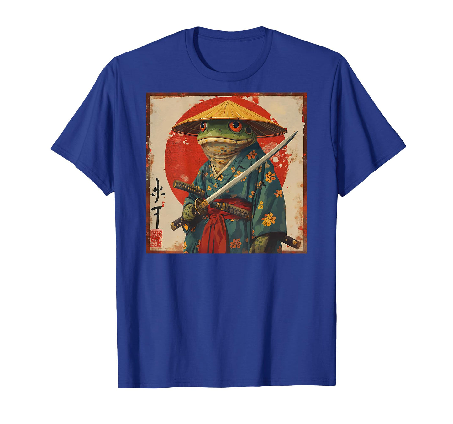 Japanese Woodblock Art: Samurai Frog Japanese kanji on back T-Shirt