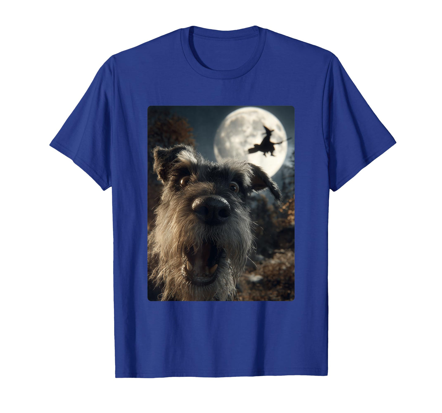 Funny Schnauzer Selfie Full Moon Flying Witch Halloween Dog T-Shirt