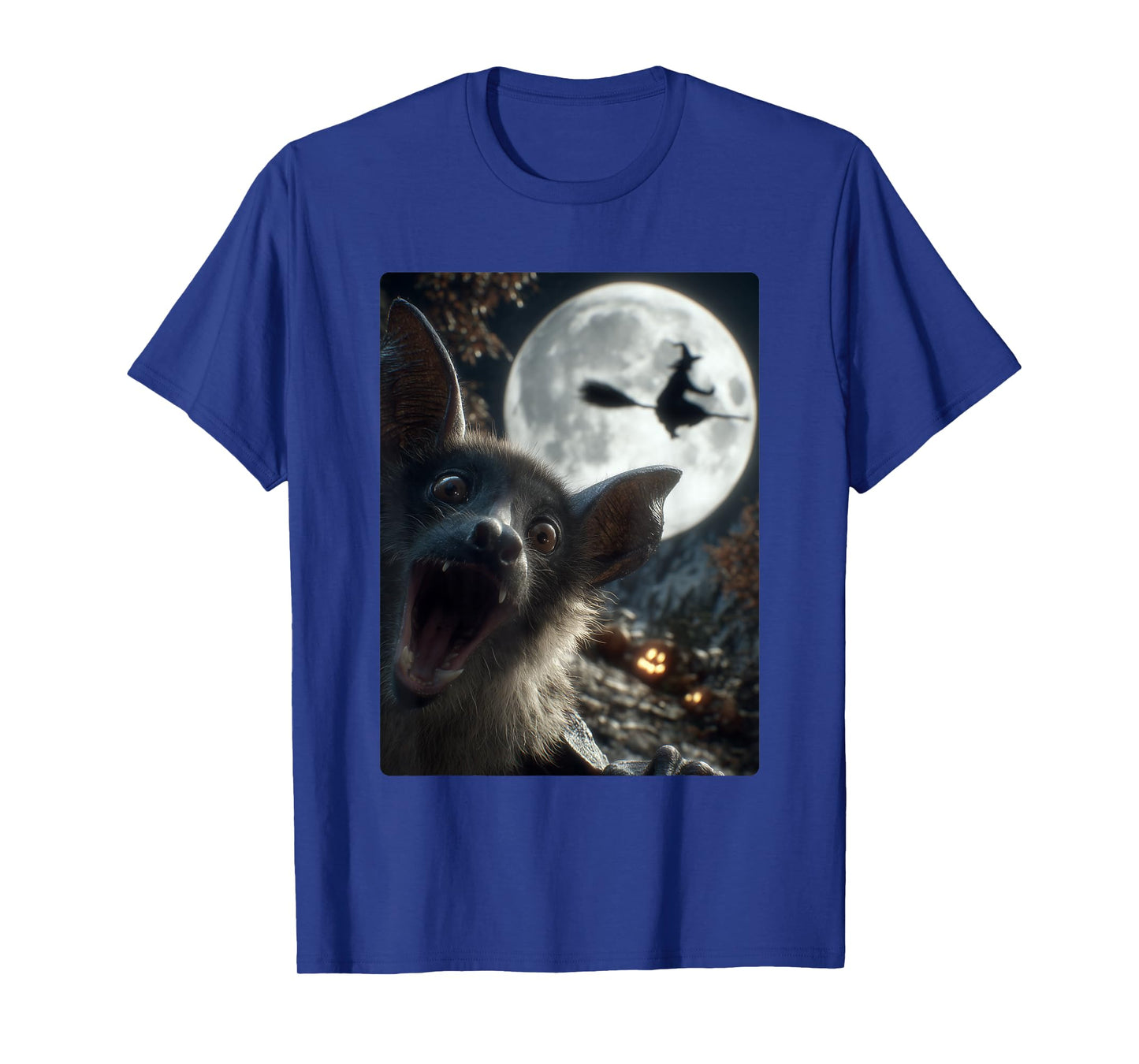 Funny Bat Selfie Full Moon Flying Witch Forest Halloween T-Shirt