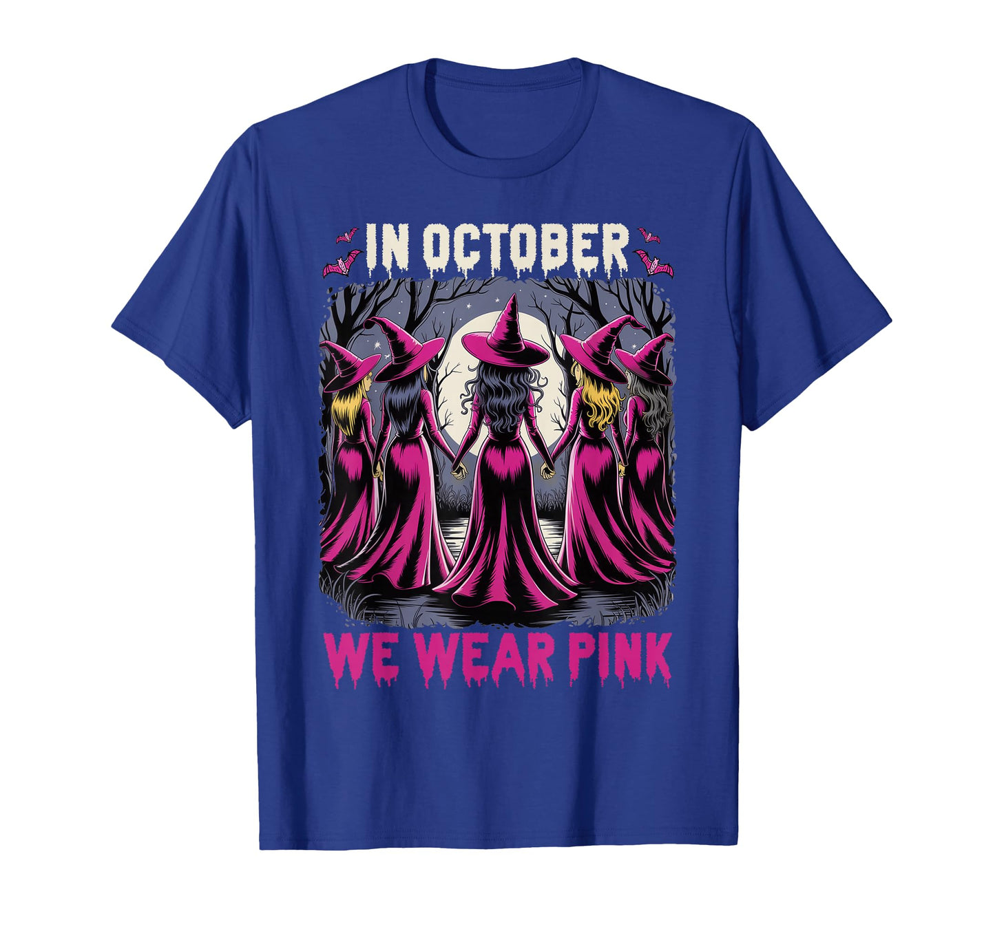 Retro in October We Wear Pink Witch Breast Cancer Awareness T-Shirt