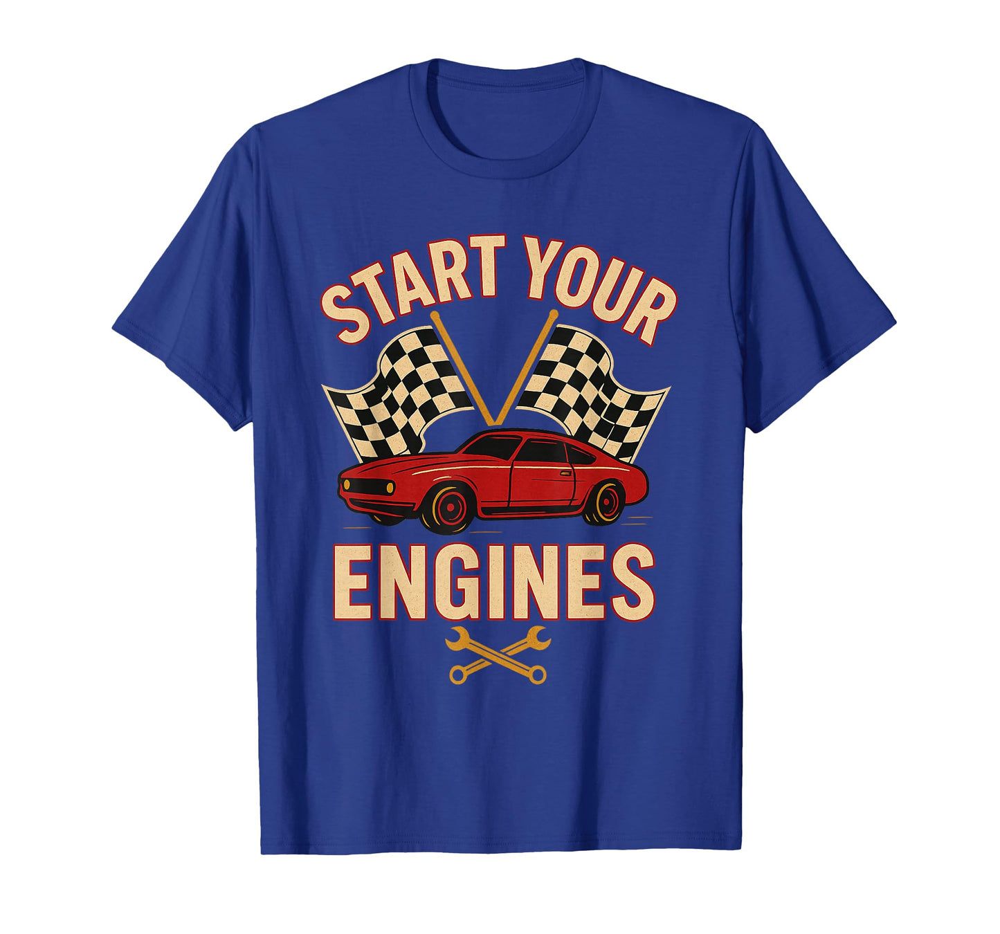 Start Your Engines Vintage Mechanics Flag Race Car T-Shirt