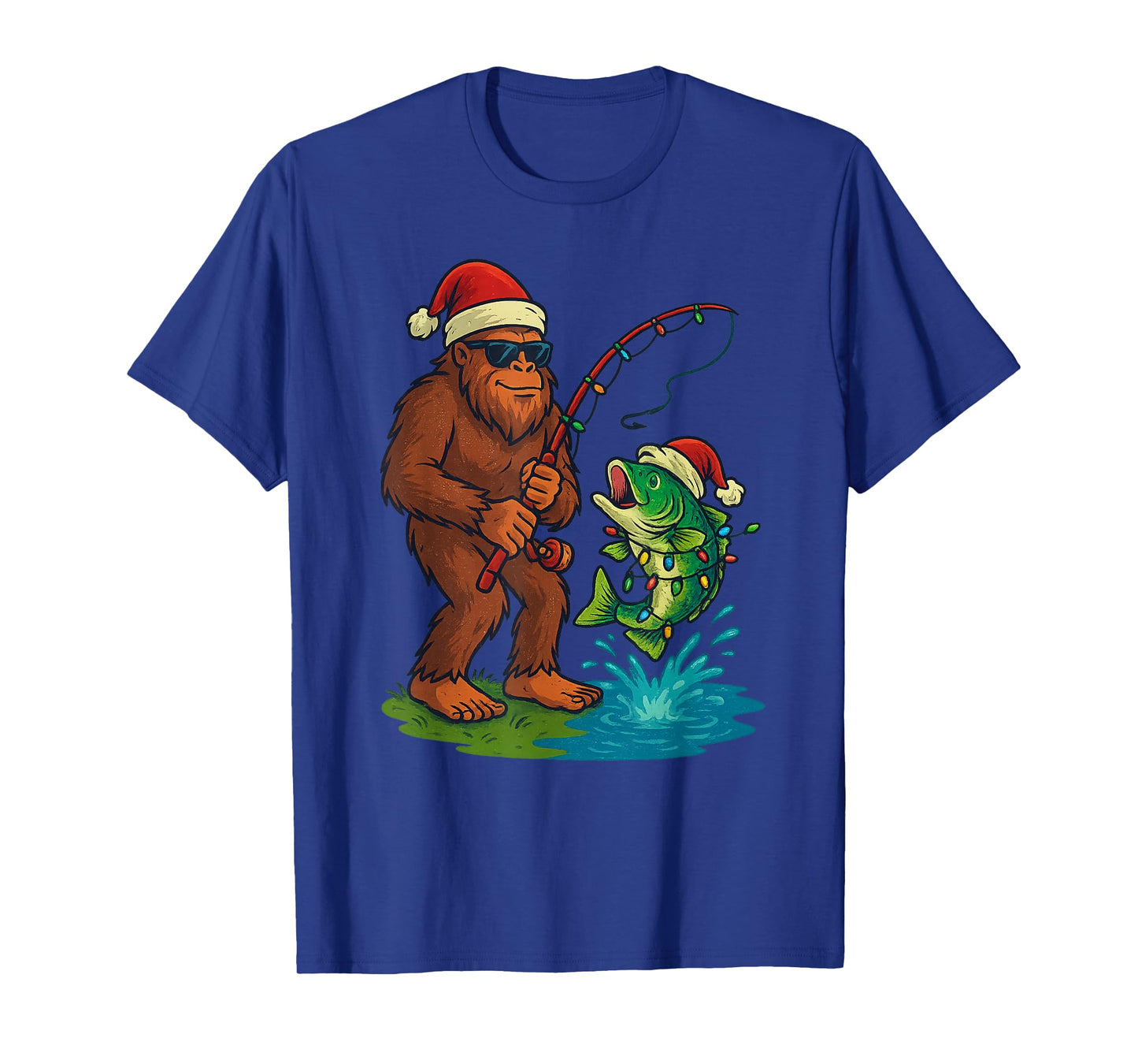 Sasquatch Fishing Christmas Vintage Fish Funny Xmas T-Shirt