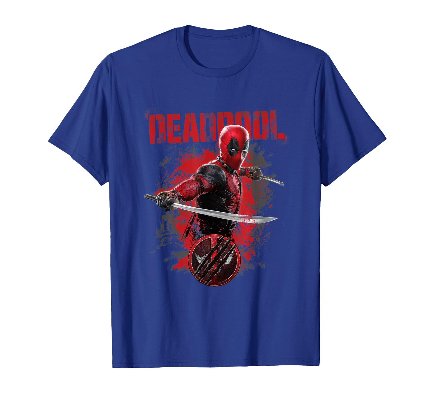 Marvel Deadpool & Wolverine Distressed Red Stamp Hero Logo T-Shirt