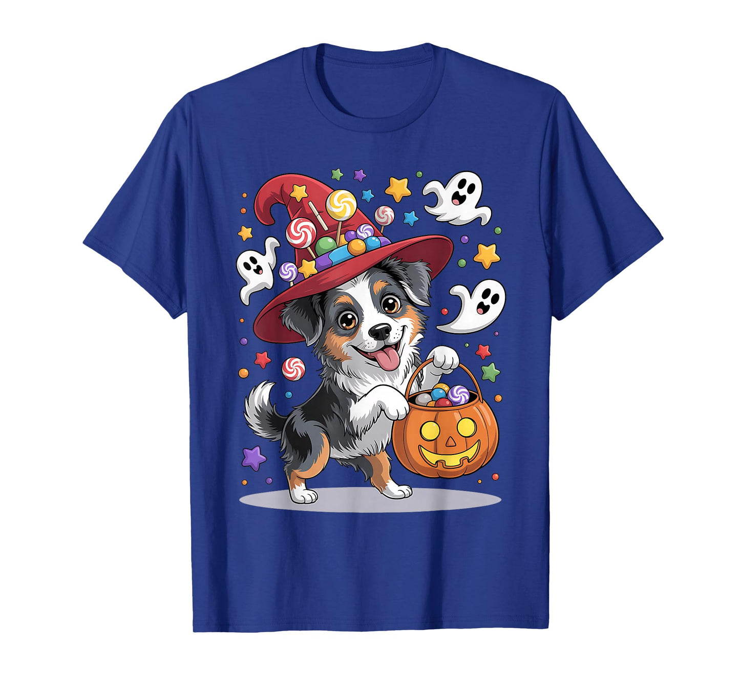Miniature American Shepherd Dog Pumpkin Ghost Halloween T-Shirt