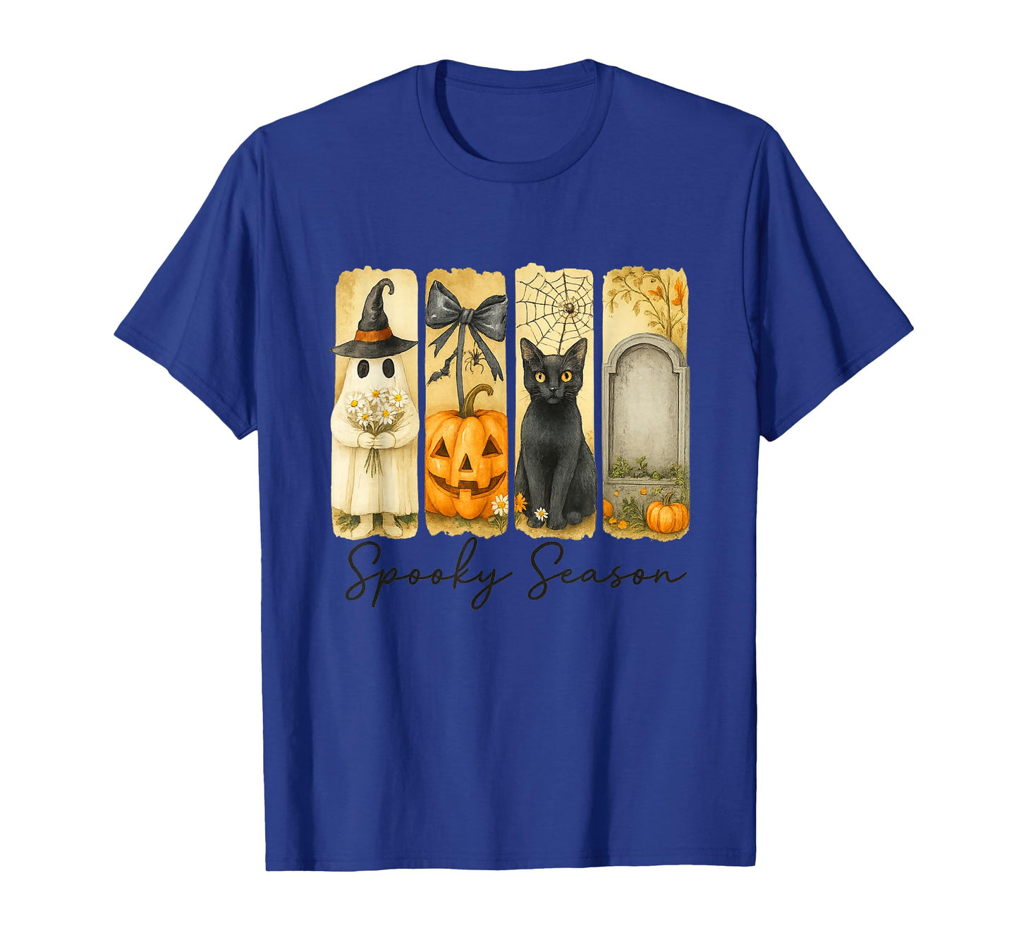 Spooky Season Ghost Cat Pumpkin Grave Design T-Shirt