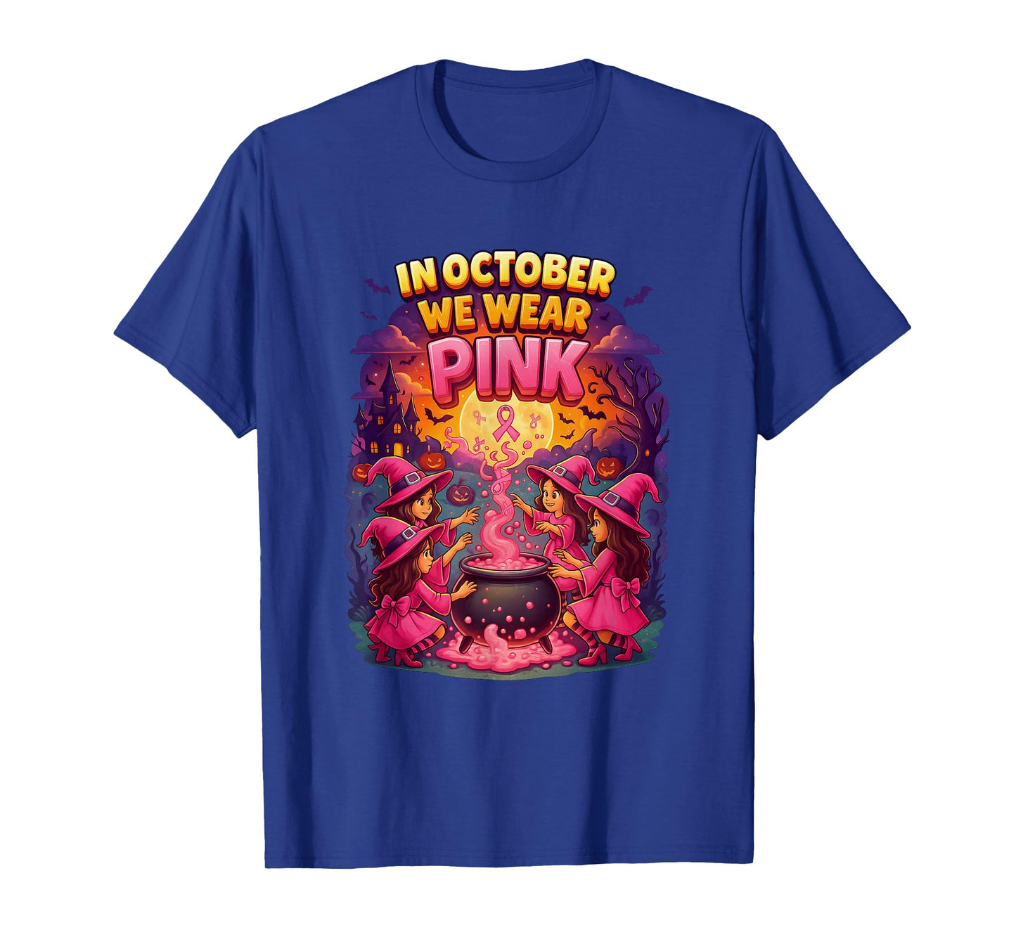 October We Wear Pink Witch Halloween Breast Cancer Awareness T-Shirt