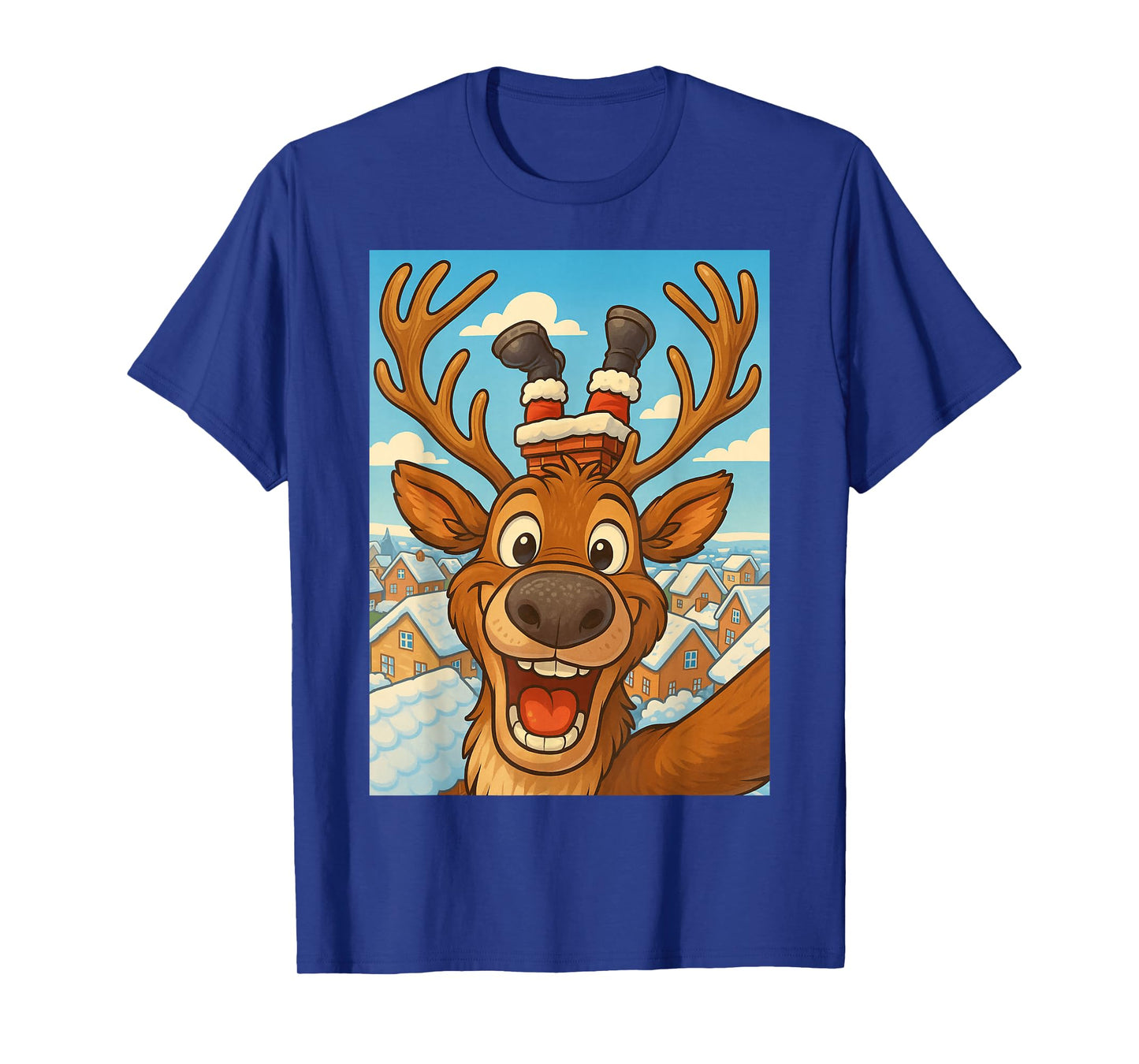 Funny Reindeer Selfie Santa Boys Girls Christmas T-Shirt