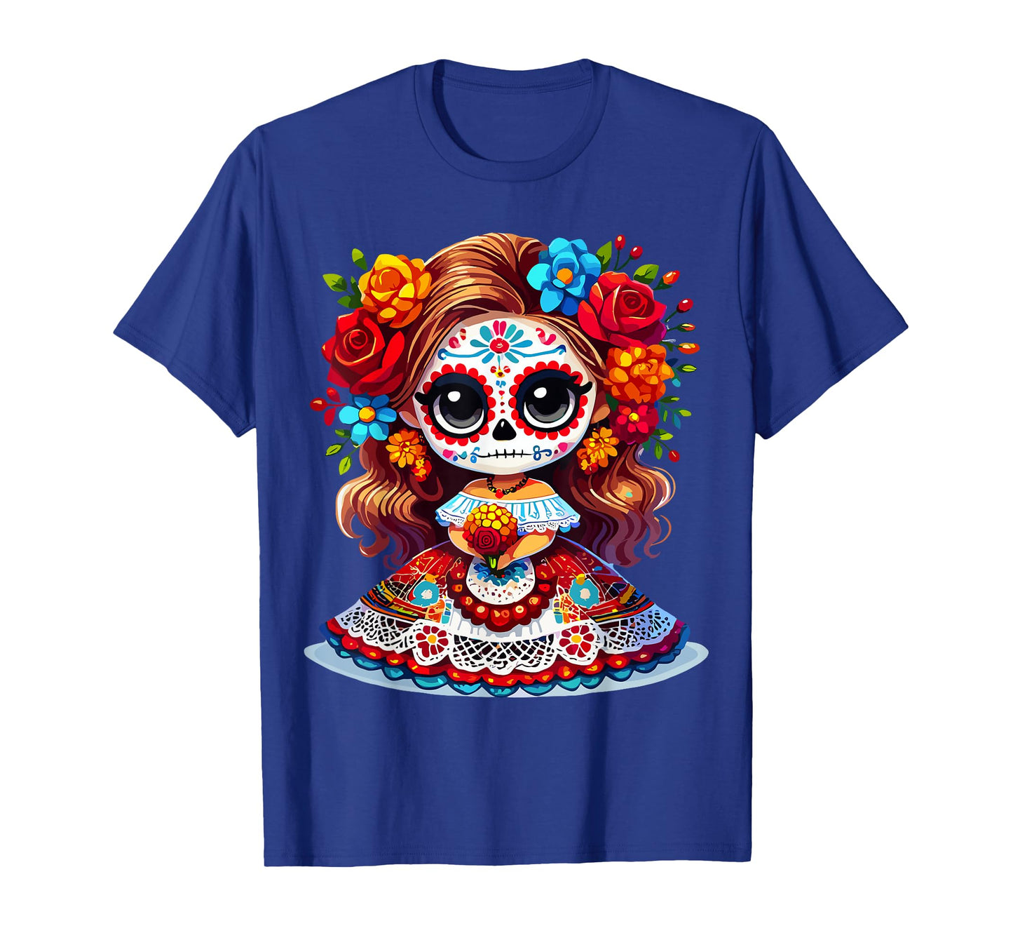 Cute Catrina Doll with Flowers Sugar Skull Halloween Costume T-Shirt