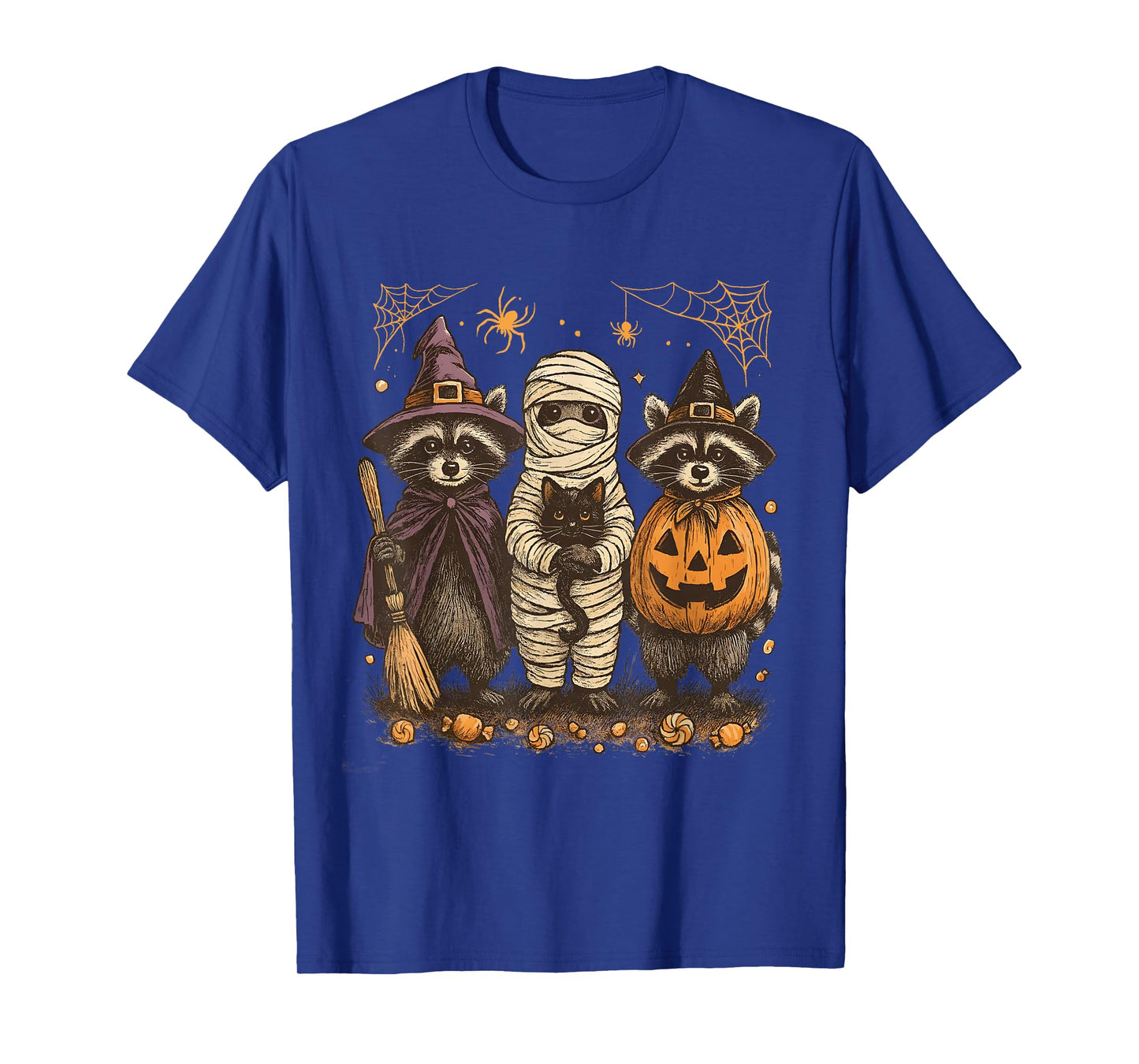 Spooky and Feral Halloween Raccoon Holding Cat Spooky Season T-Shirt