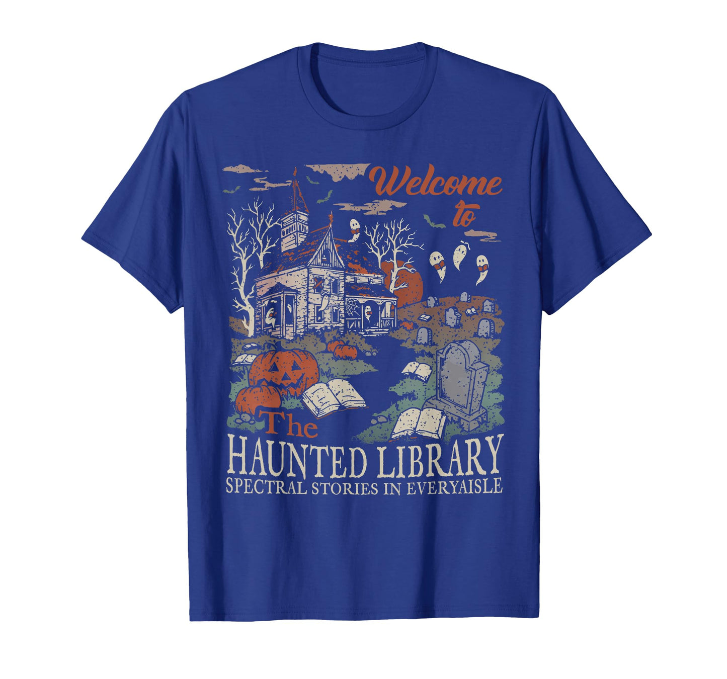Retro Welcome To The Haunted Library Book Lovers Halloween T-Shirt