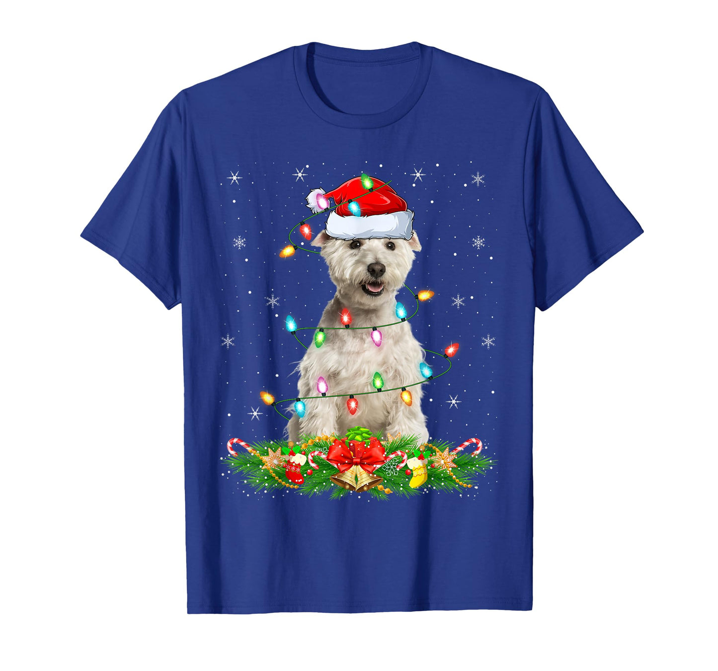 Wheaten Terrier Dog Christmas Lights Funny Santa Hat Xmas T-Shirt
