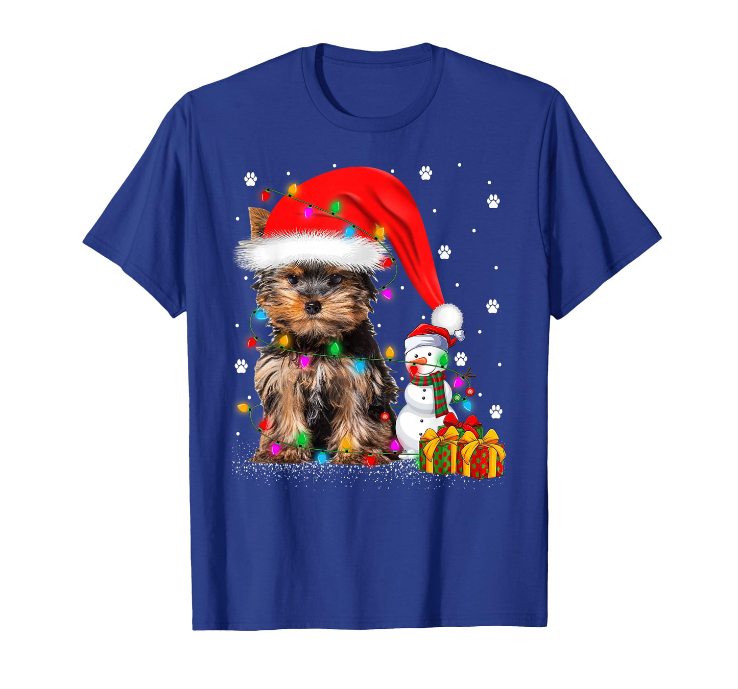 Yorkshire Terrier Dog Christmas Lights Santa Snowman Xmas T-Shirt
