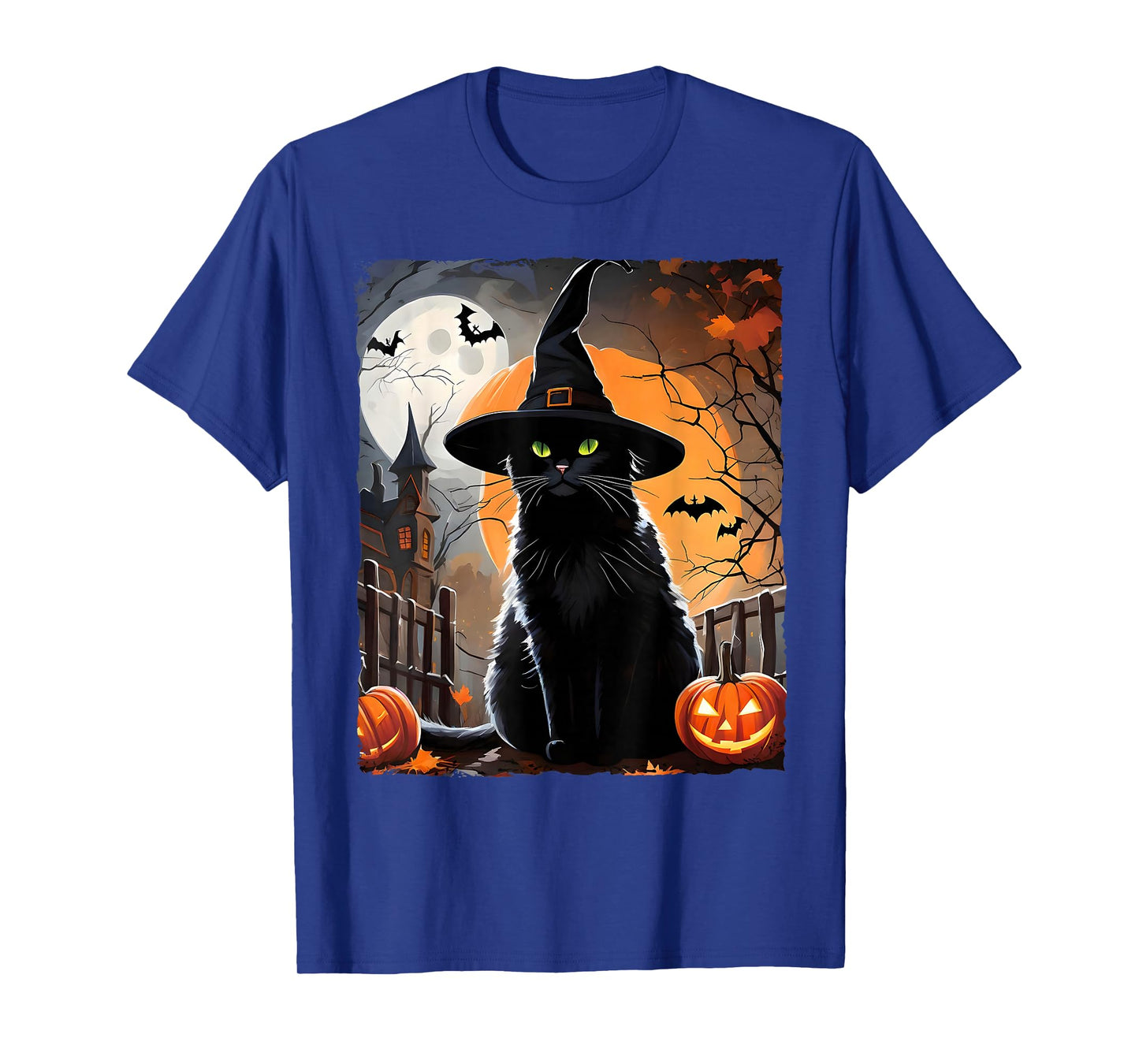 Retro Cute Black Cat Funny Halloween Pumpkin Men Women Kids T-Shirt