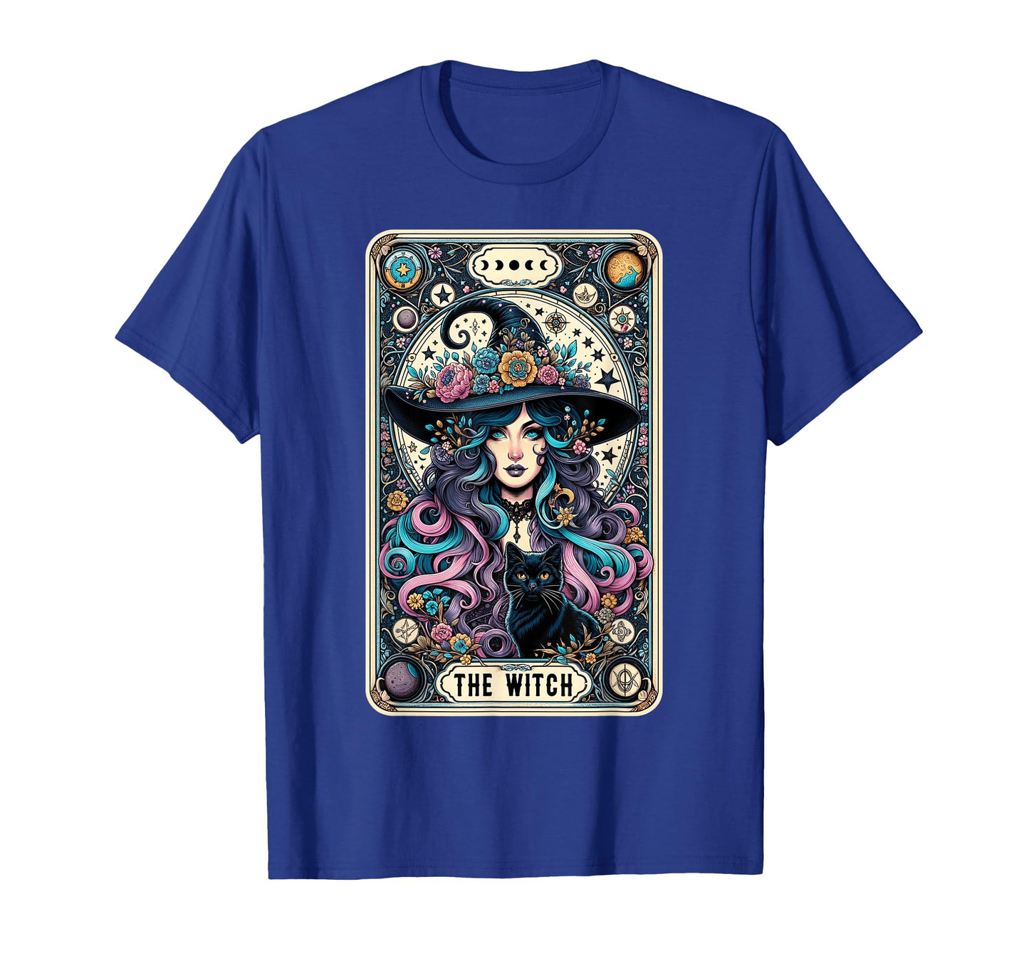 The Witch Cat Tarot Card Witch Vintage Gothic Halloween T-Shirt for Men Women Kids