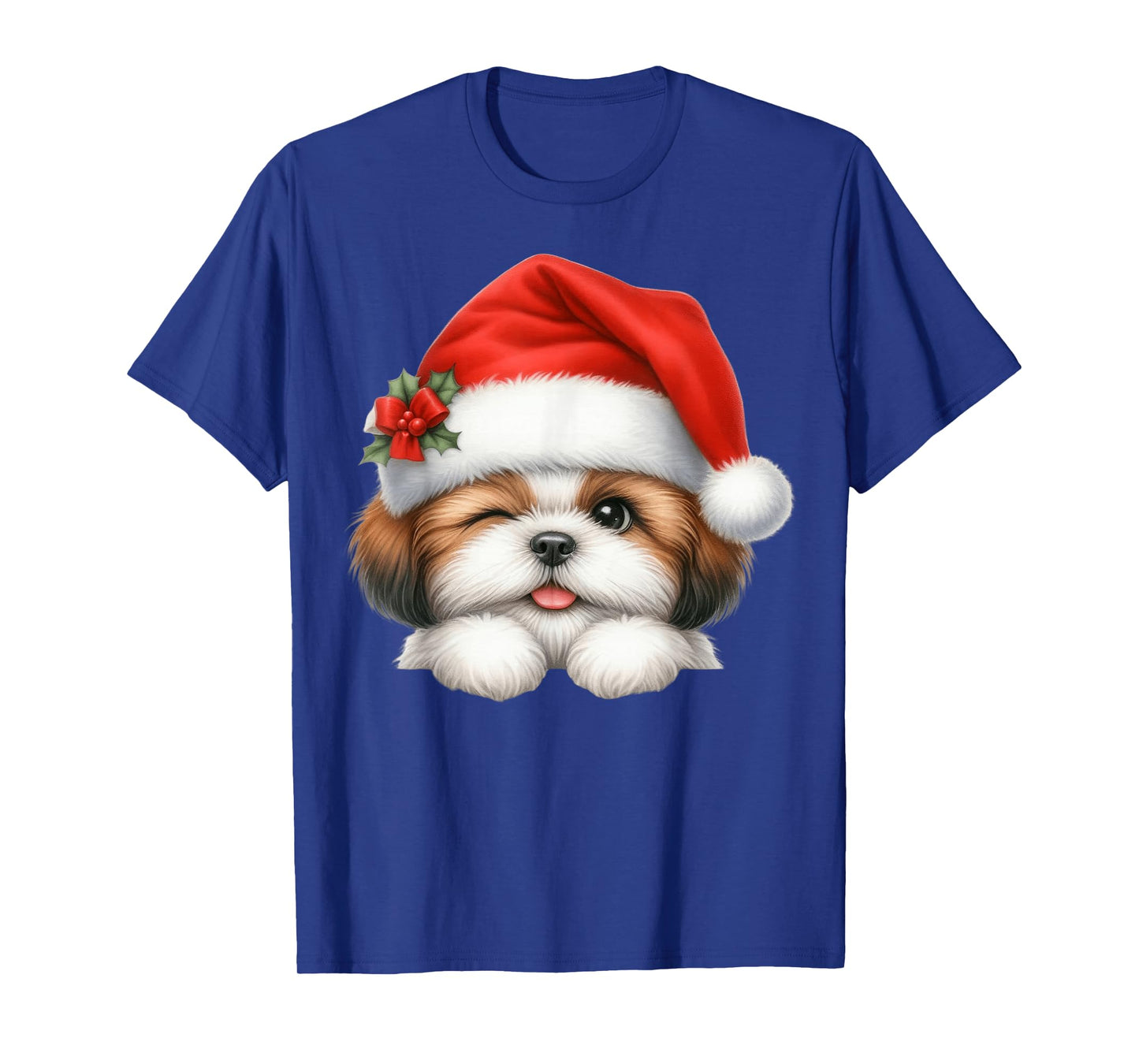 Shih Tzu Dog Christmas Santa Hat Dog Mom Dad T-Shirt