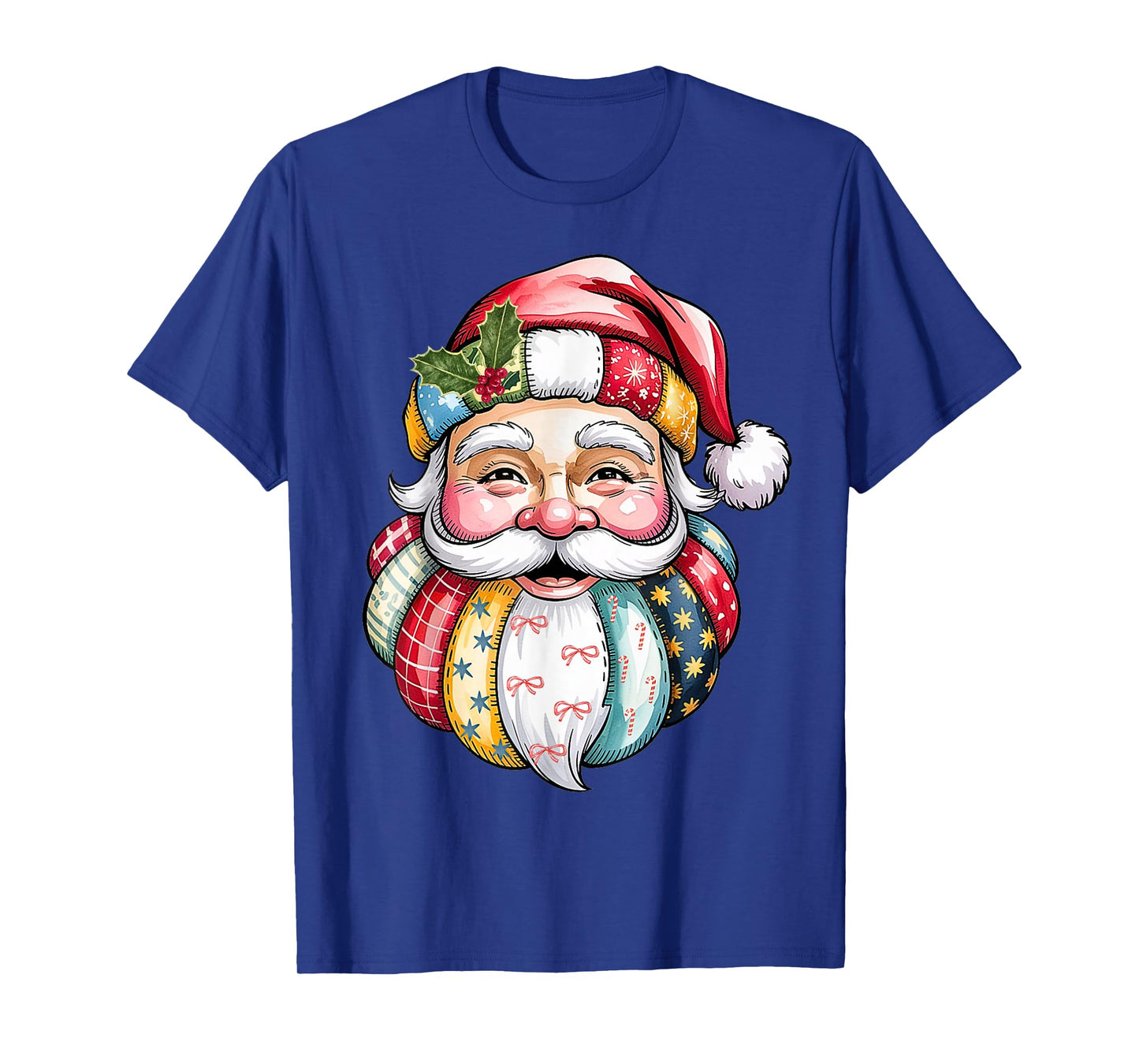 Funny Patchwork Santa Claus Face Christmas Humor Holiday T-Shirt