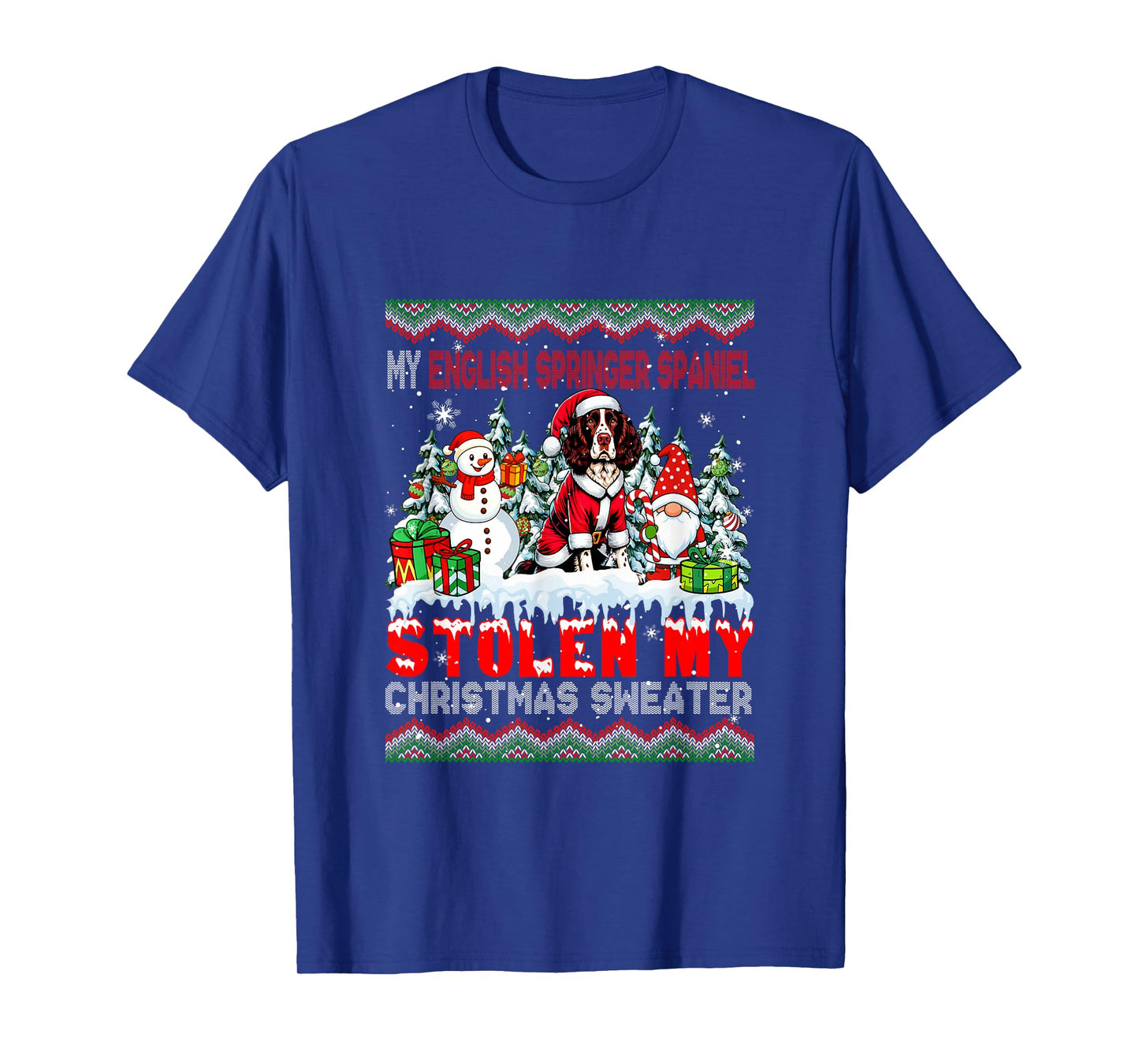 English Springer Spaniel Stolen Christmas Sweater Dog Gnome T-Shirt