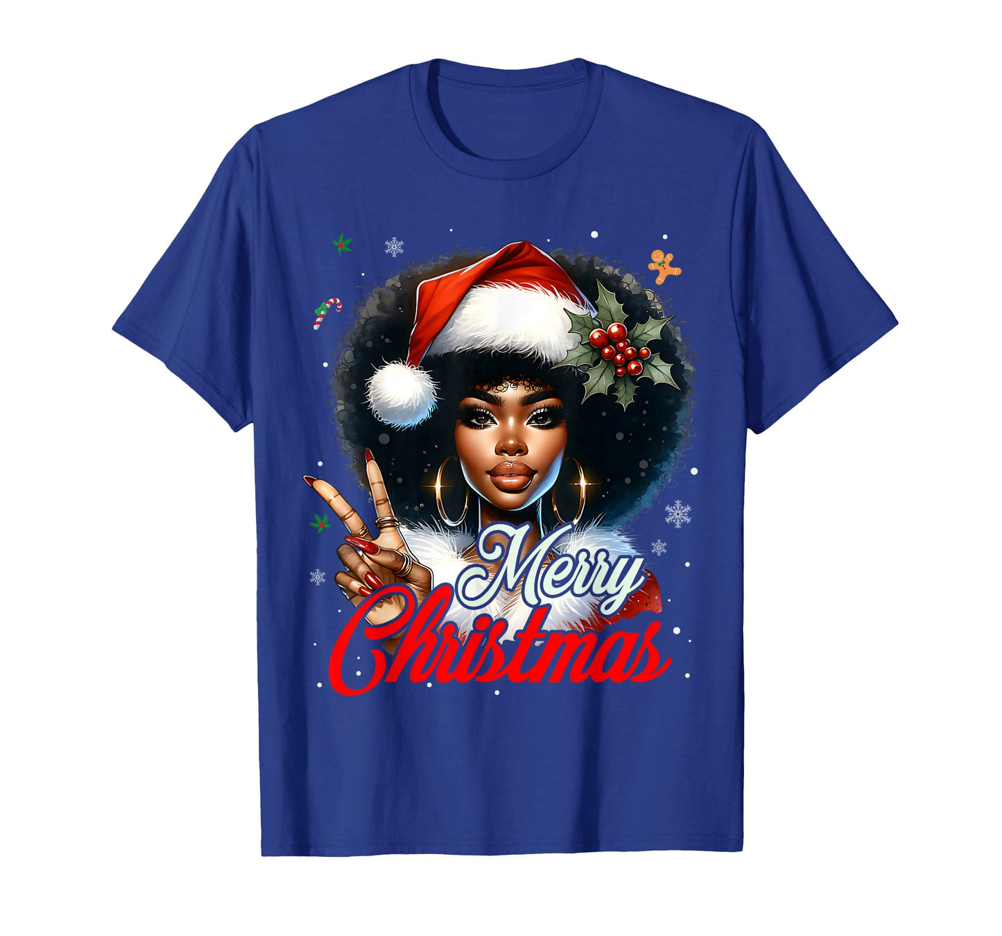 Black African American Christmas Girl Melanin Santa Xmas T-Shirt