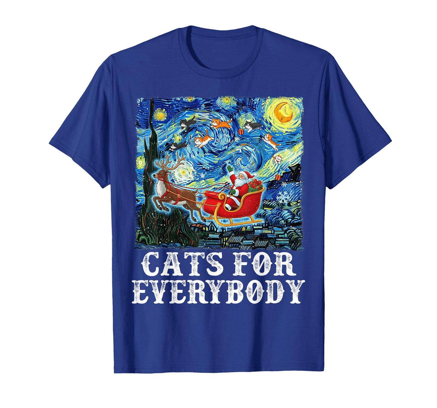 Christmas Cat for Everybody Santa Reindeer Starry Night Xmas T-Shirt