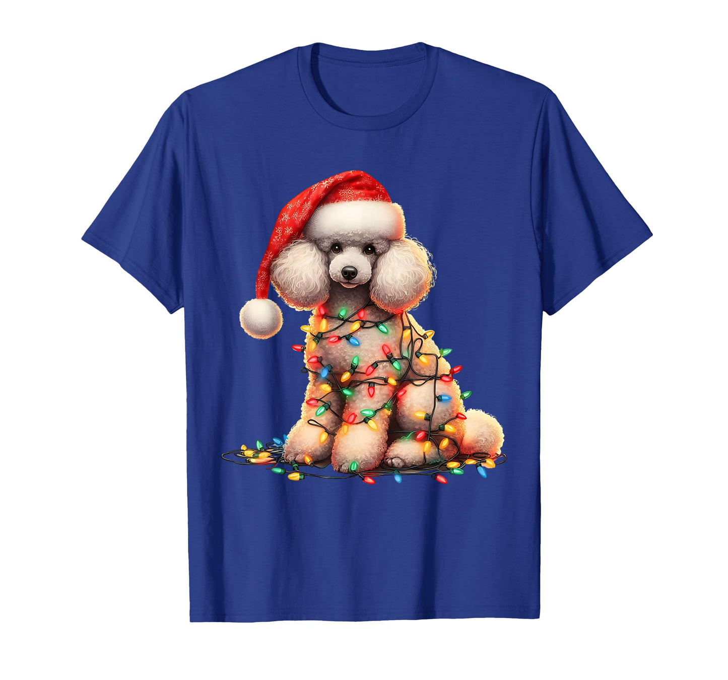 Poodle Dog Christmas Lights Santa Hat Dog Lover T-Shirt