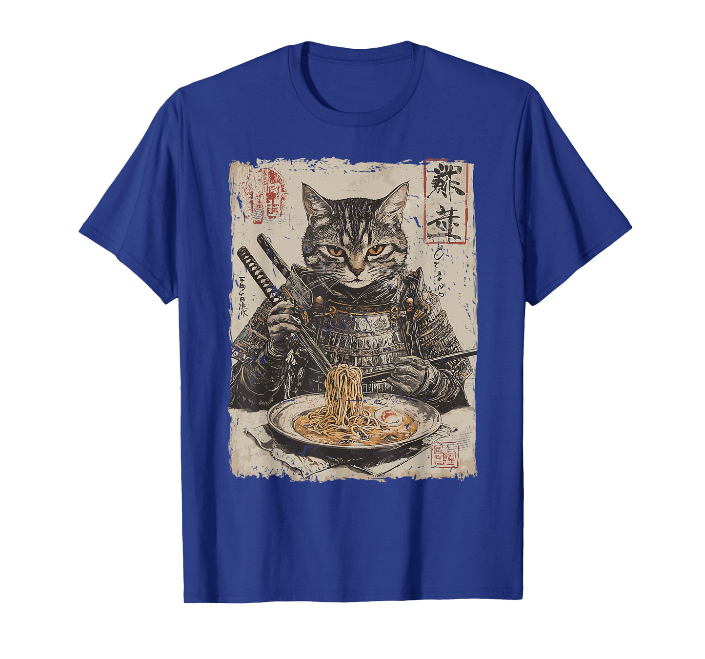 Samurai Cat Loves Ramen Funny Anime Japanese Artwork Samurai T-Shirt