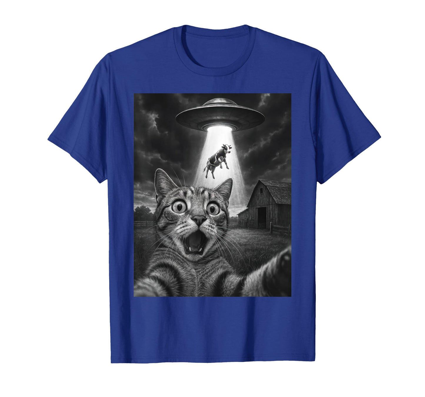 Cat Selfie With Alien and Cow - Funny Cat UFO T-Shirt for Men Women Kids