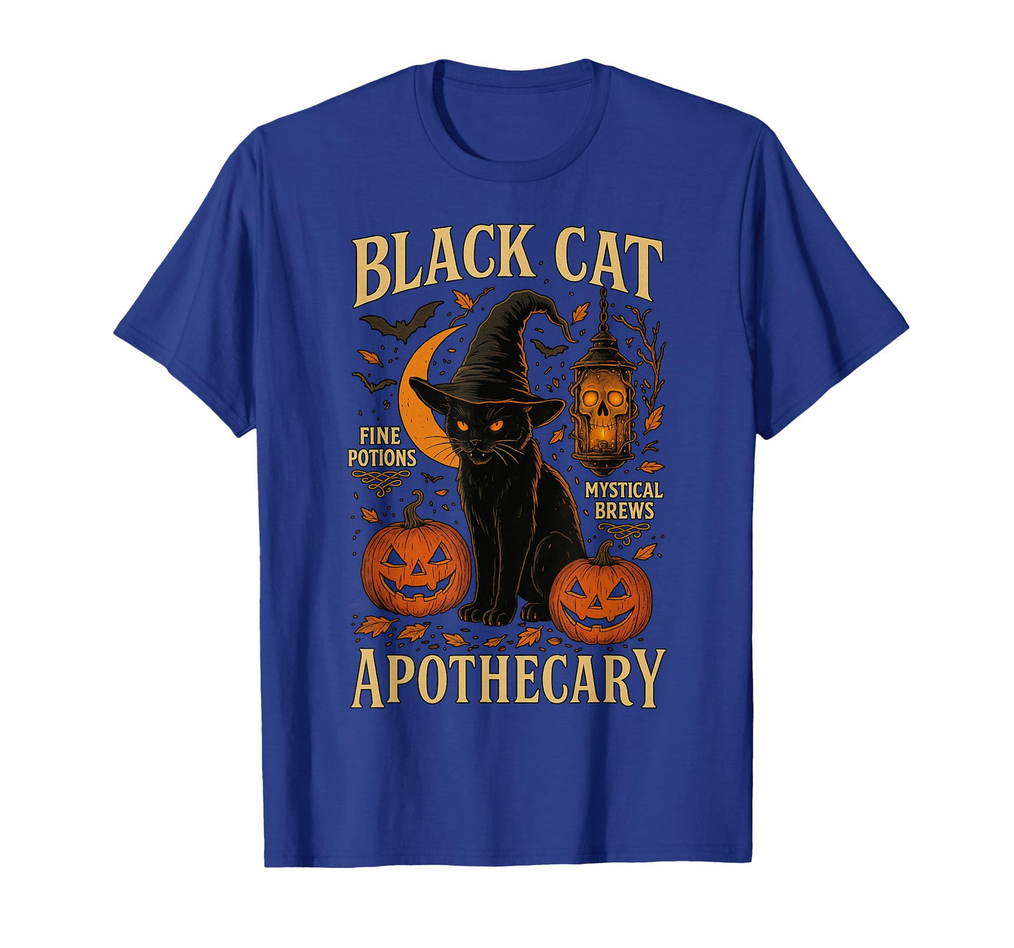 Retro Scary Halloween Costume Black Cat Salem Apothecary T-Shirt