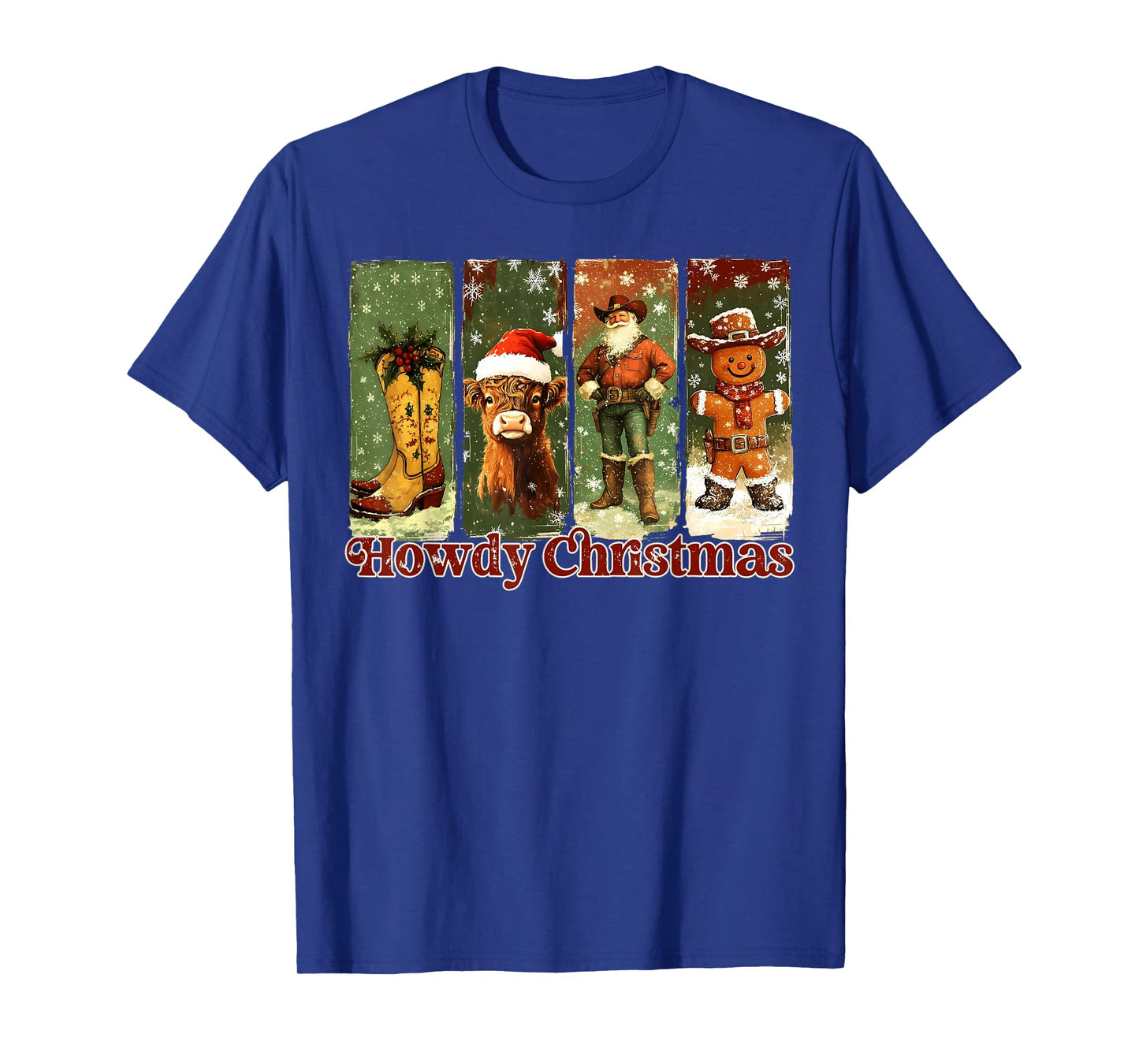 Retro Howdy Christmas Santa Highland Cow Gingerbread Cowboy T-Shirt
