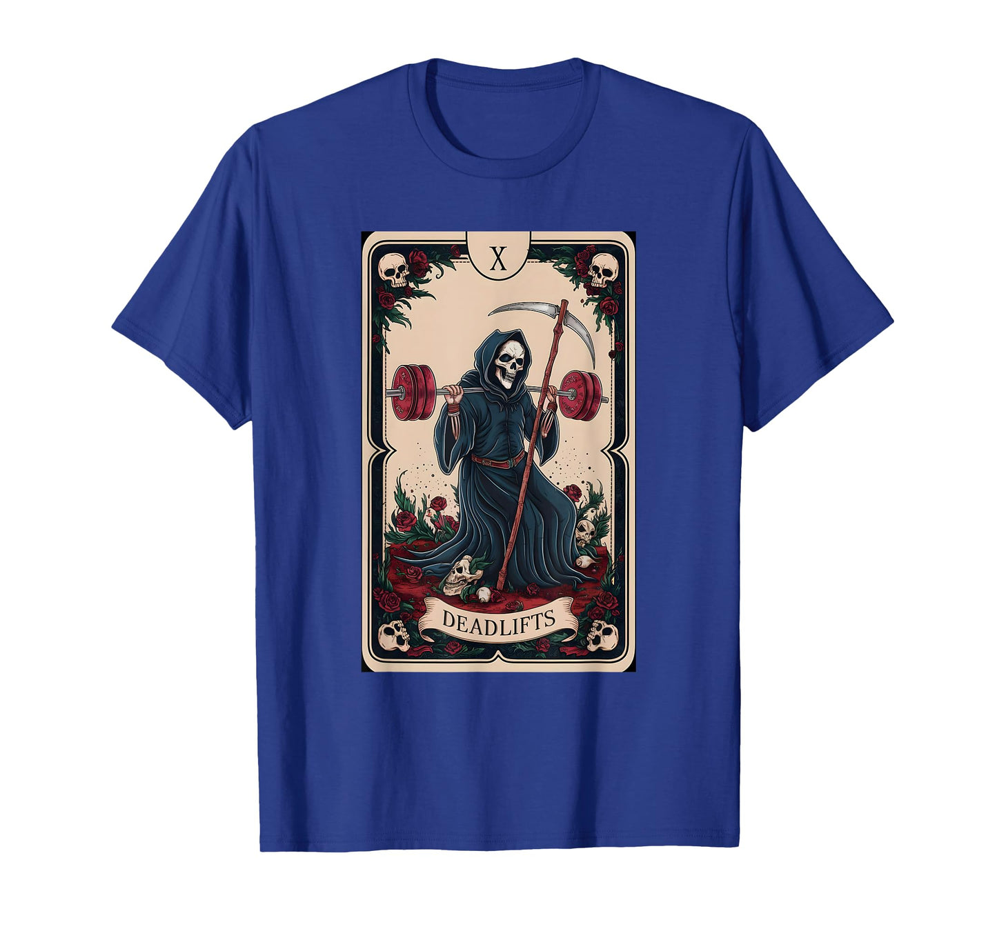 Tarot Card Grim Reaper Deadlifts Workout Gym Occult Reader T-Shirt