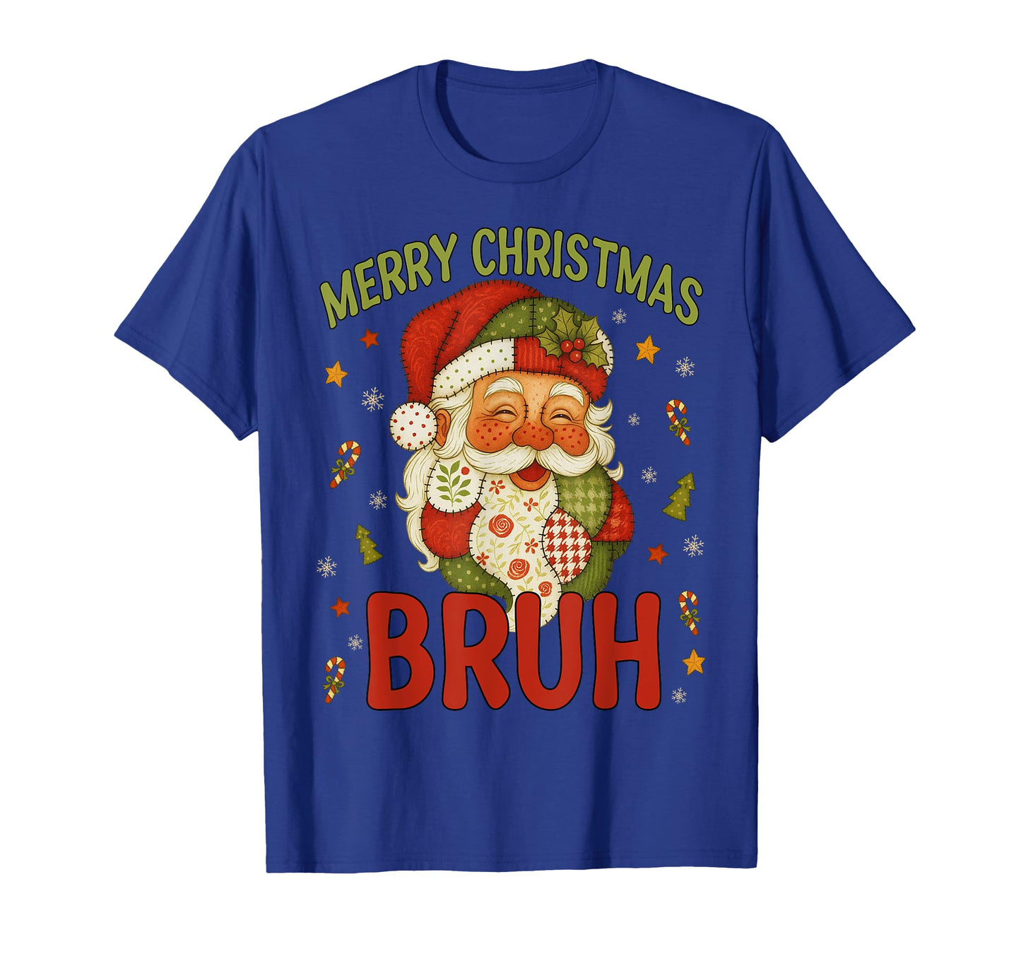Bruh Merry Christmas Santa Claus Patchwork Matching Family T-Shirt