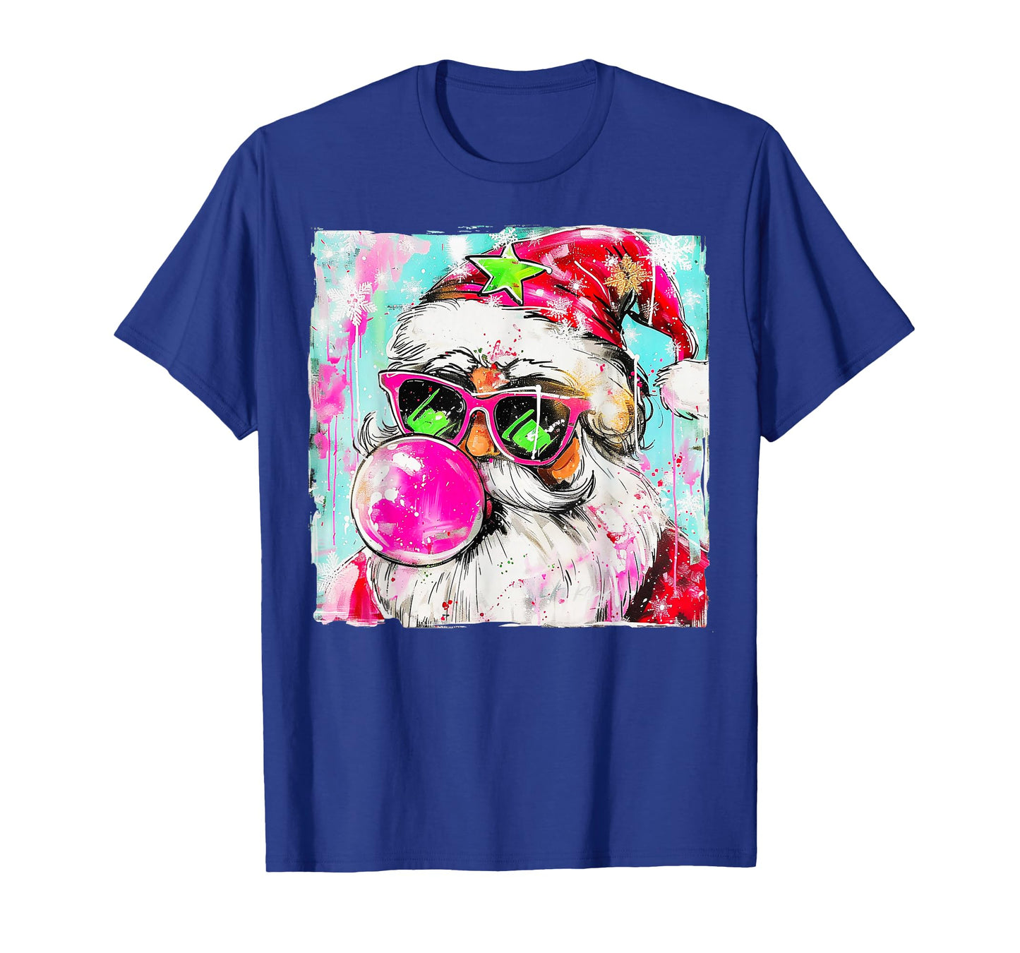 Vintage Retro Santa Christmas Bubble Gum Pink Sunglasses T-Shirt