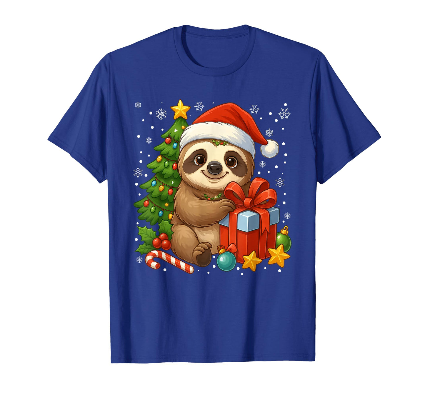 Sloth Santa Hat Christmas Tree Xmas Lights Gift Men Boys Kid T-Shirt