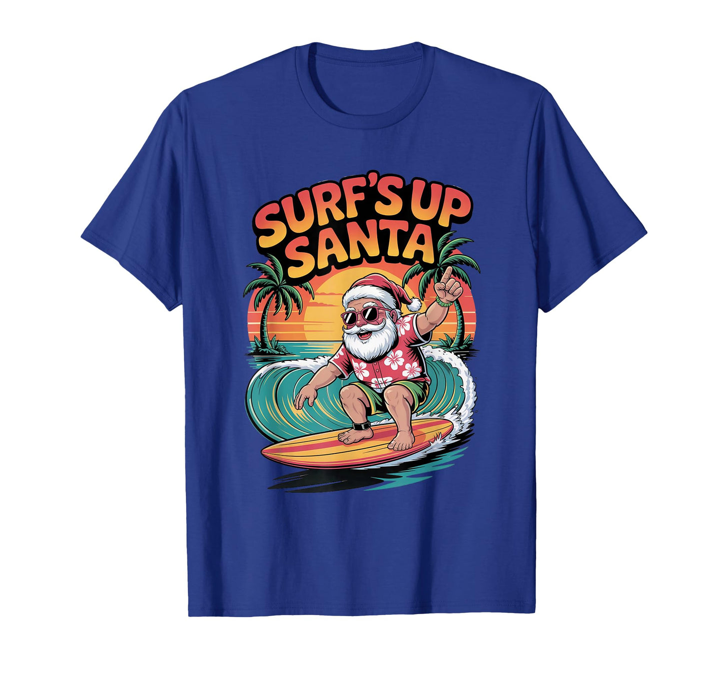 Surf’s Up Santa Retro Tropical Christmas Holiday Vibes T-Shirt