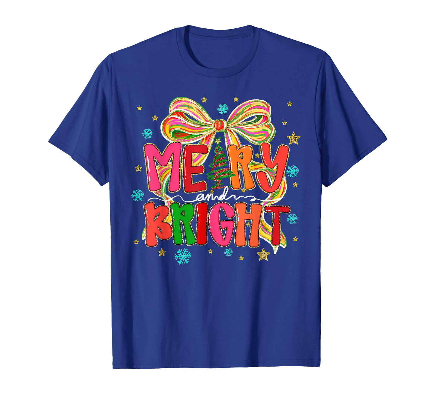 Coquette Bow Merry & Bright Christmas Xmas Pajamas Snowflake T-Shirt