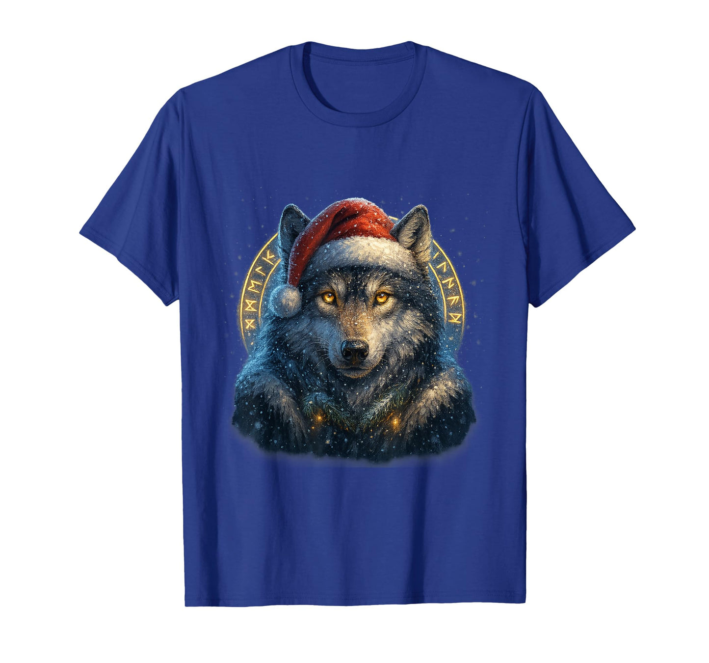 Viking Christmas Wolf with Santa Hat Design T-Shirt