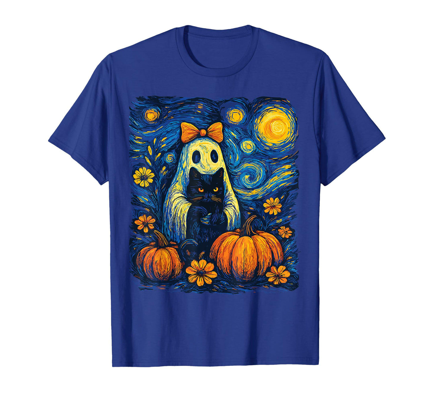 Retro Halloween Ghost Holding Black Cat Costume Men Women T- T-Shirt