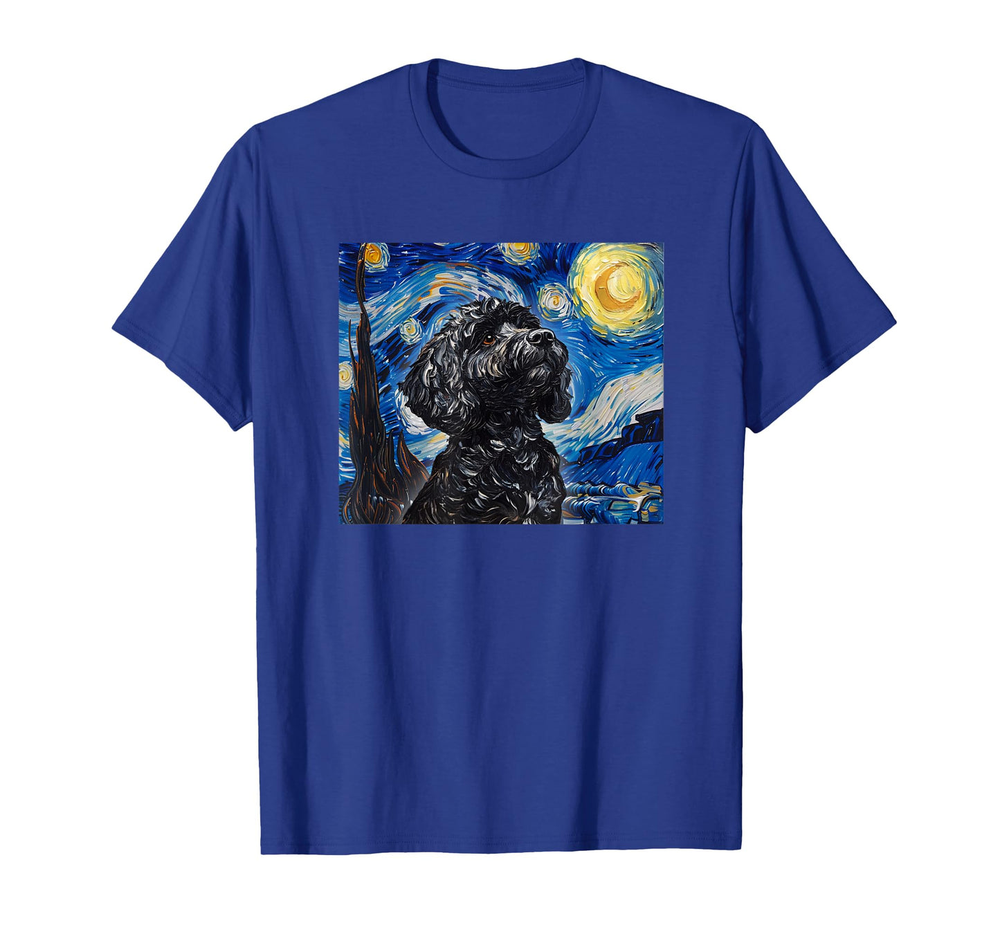 Cute Illustration Painting Starry Night Black Cockapoo Lover T-Shirt