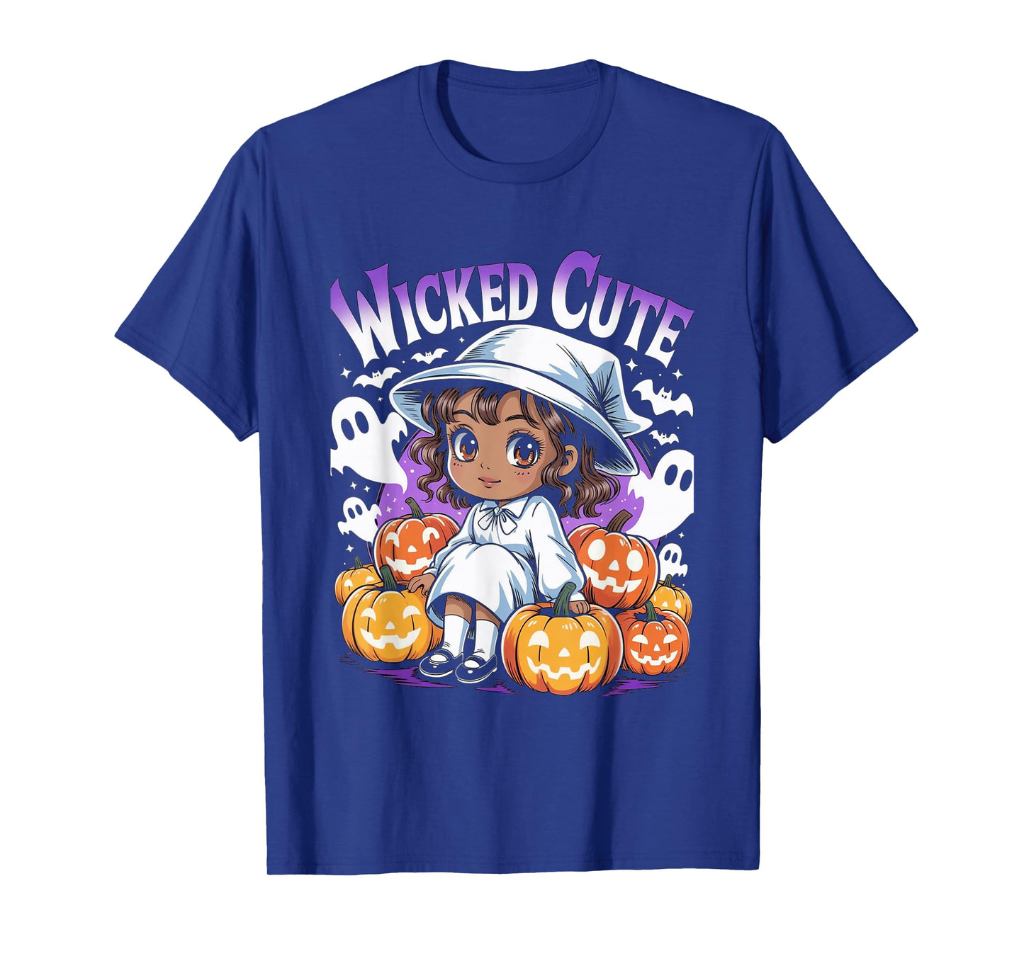 Halloween Anime Black Witch Melanin Cute Pumpkin Ghost Girls T-Shirt