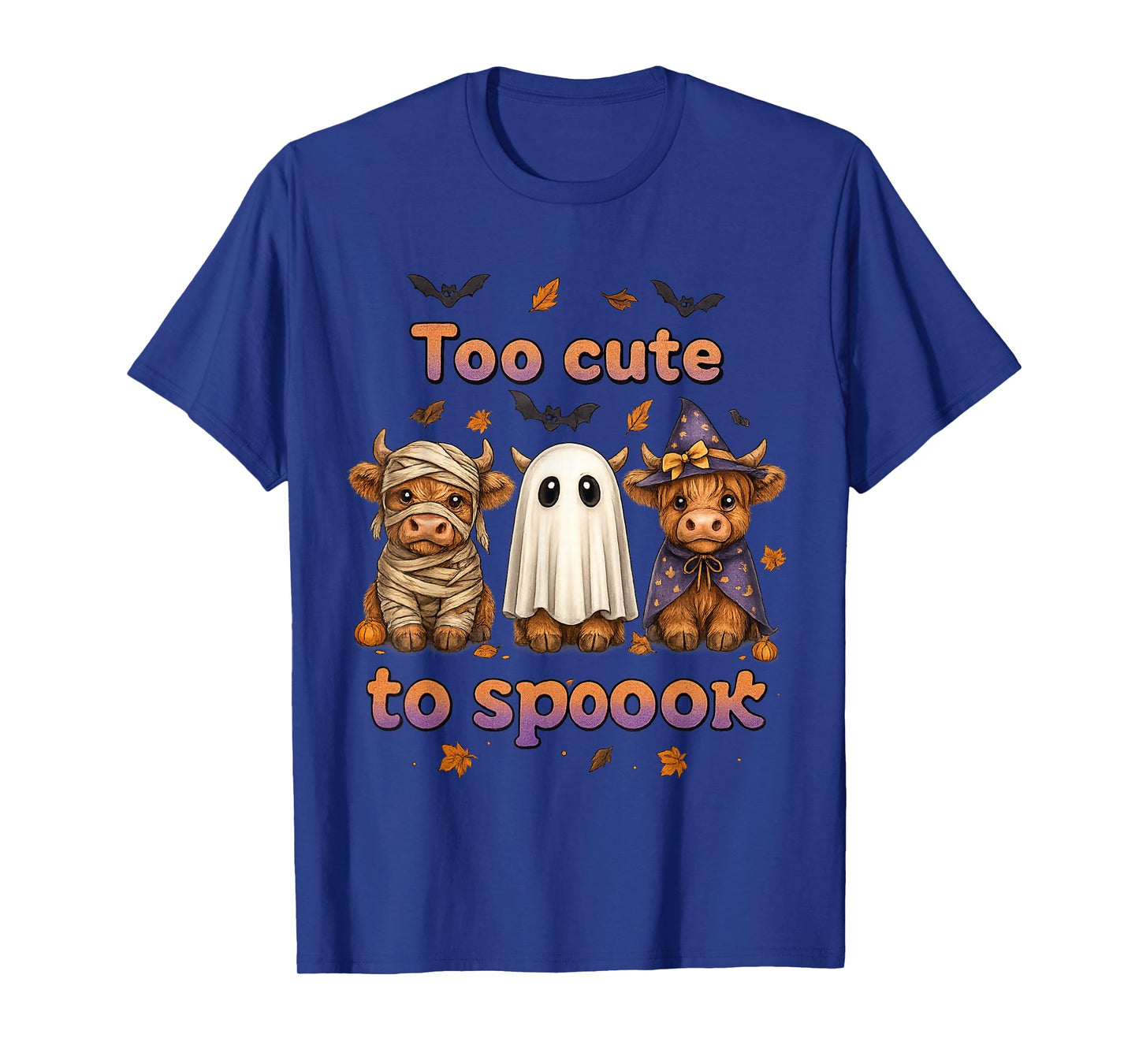 Too Cute to Spook Funny Highland Cow Halloween T-Shirt