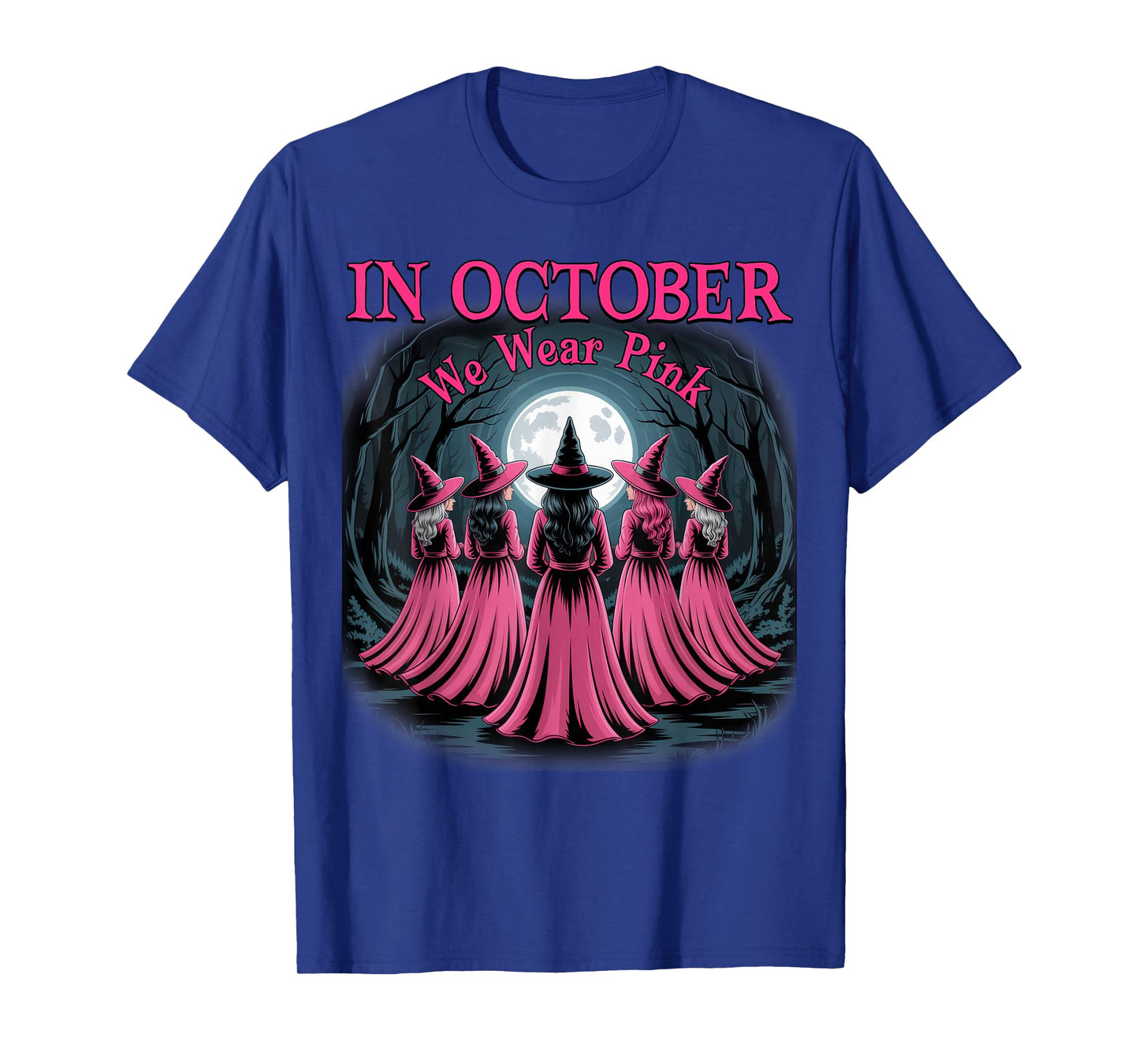 in October We Wear Pink Witch Halloween Breast Cancer Women T-Shirt