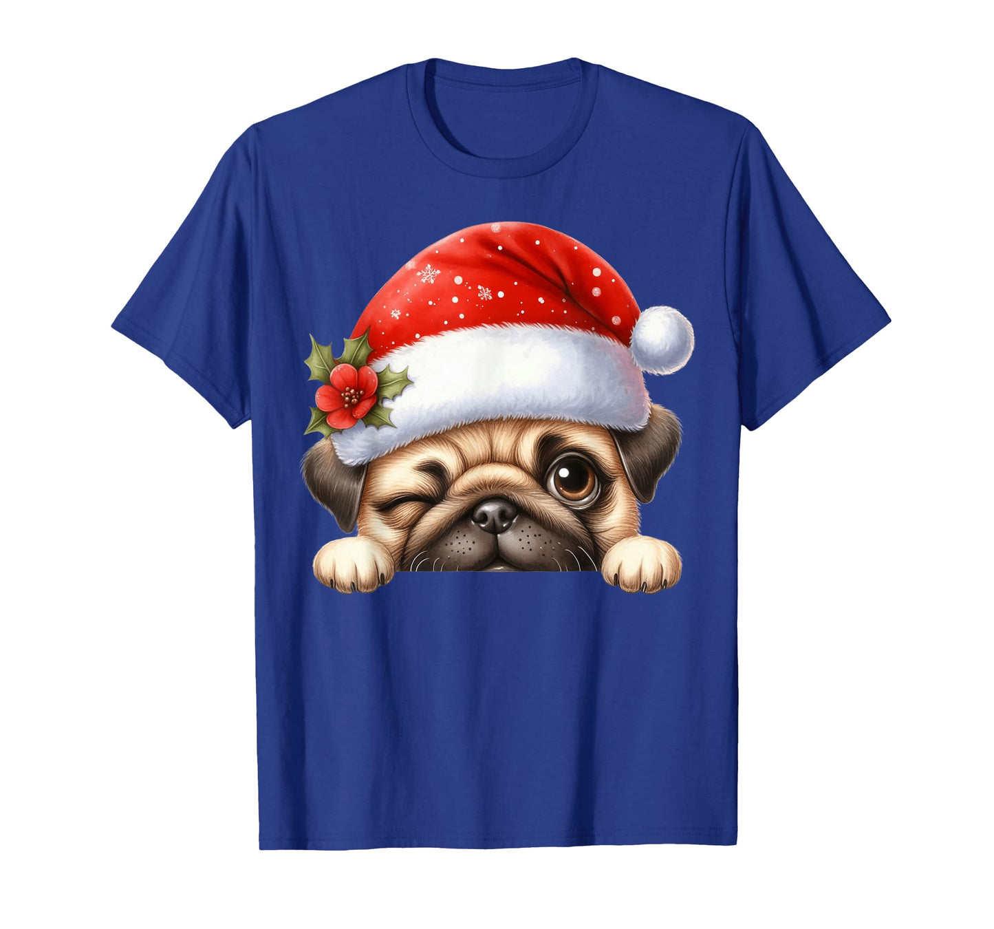Pug Dog Christmas Santa Hat Dog Mom Dad T-Shirt