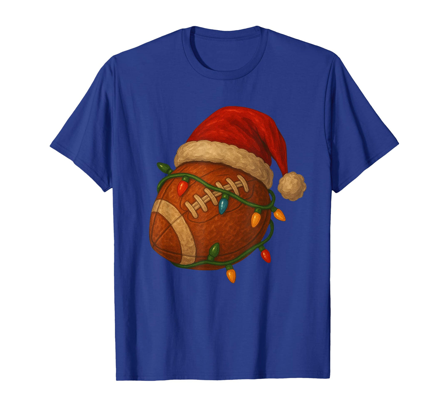 Football Santa Christmas Lights Xmas Men Boys Kids Retro Tee T-Shirt