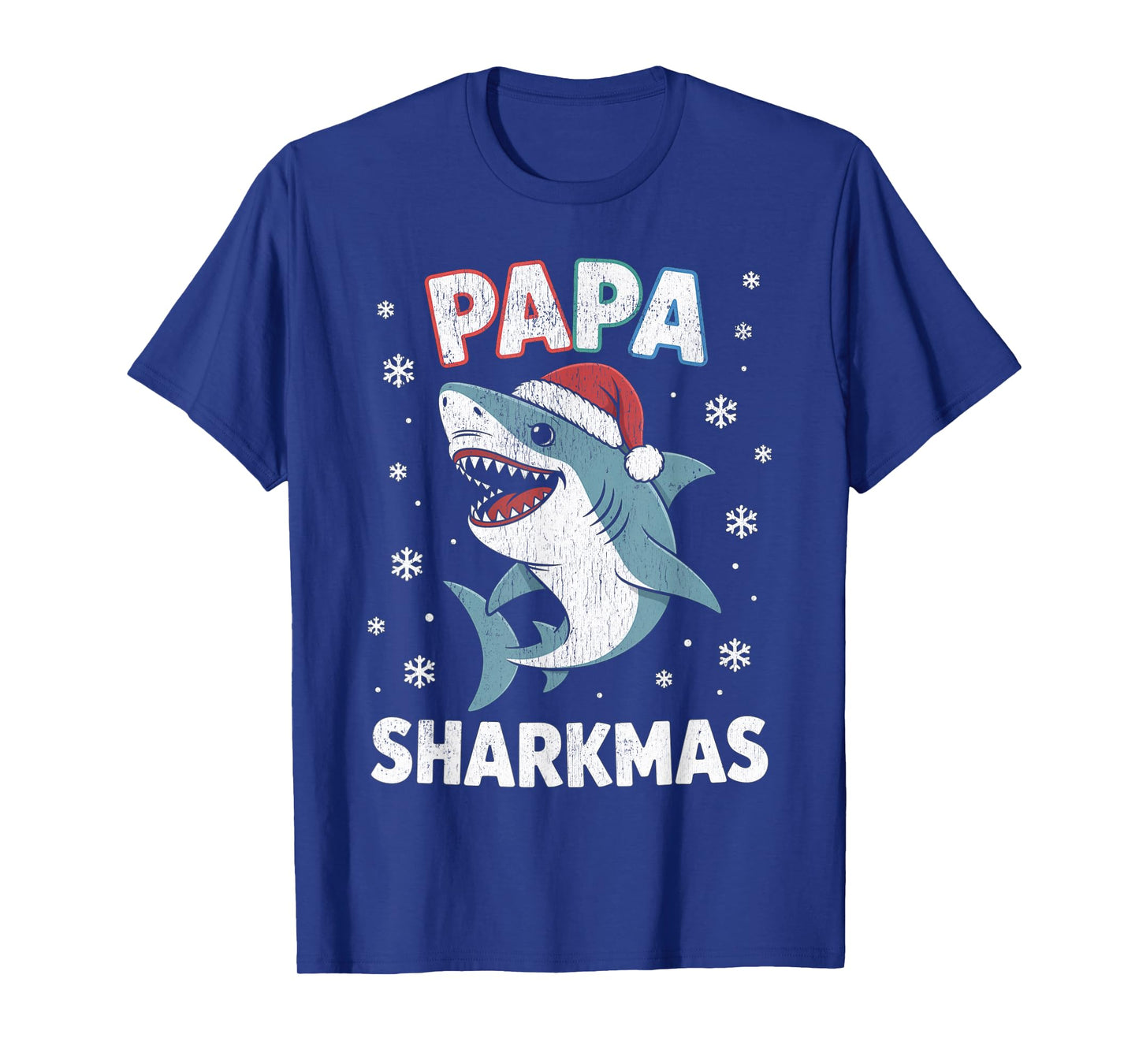 Papa Sharkmas Funny Shark Santa Hat Ugly Christmas Sweater T-Shirt