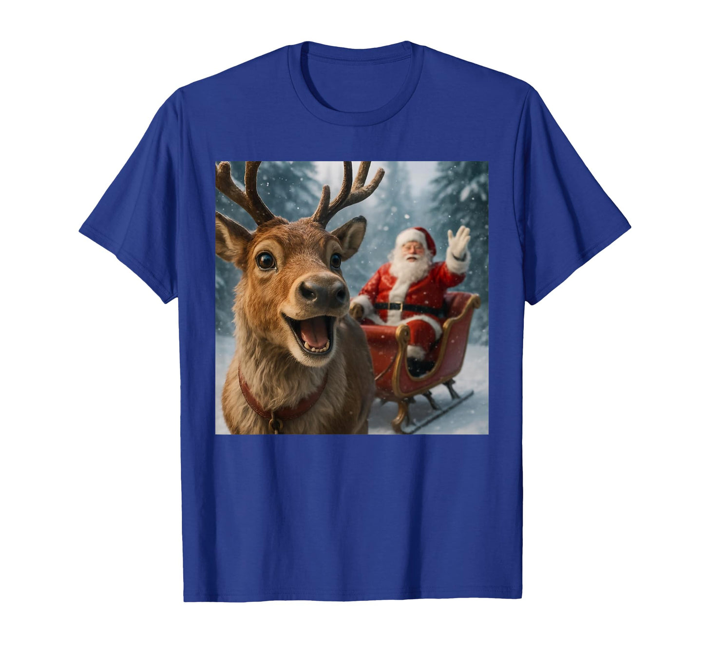 Funny Santa Claus in Sleigh with Reindeer Christmas Holiday T-Shirt